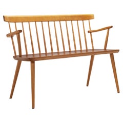Beech and Teak Wooden Bench, Europe Mid-20th Century