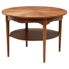 Beech and Walnut Sunburst Coffee Table with Brass Feet, Denmark 1950s Beech and Walnut Sunburst Coffee Table with Brass Feet, Denmark 1950s