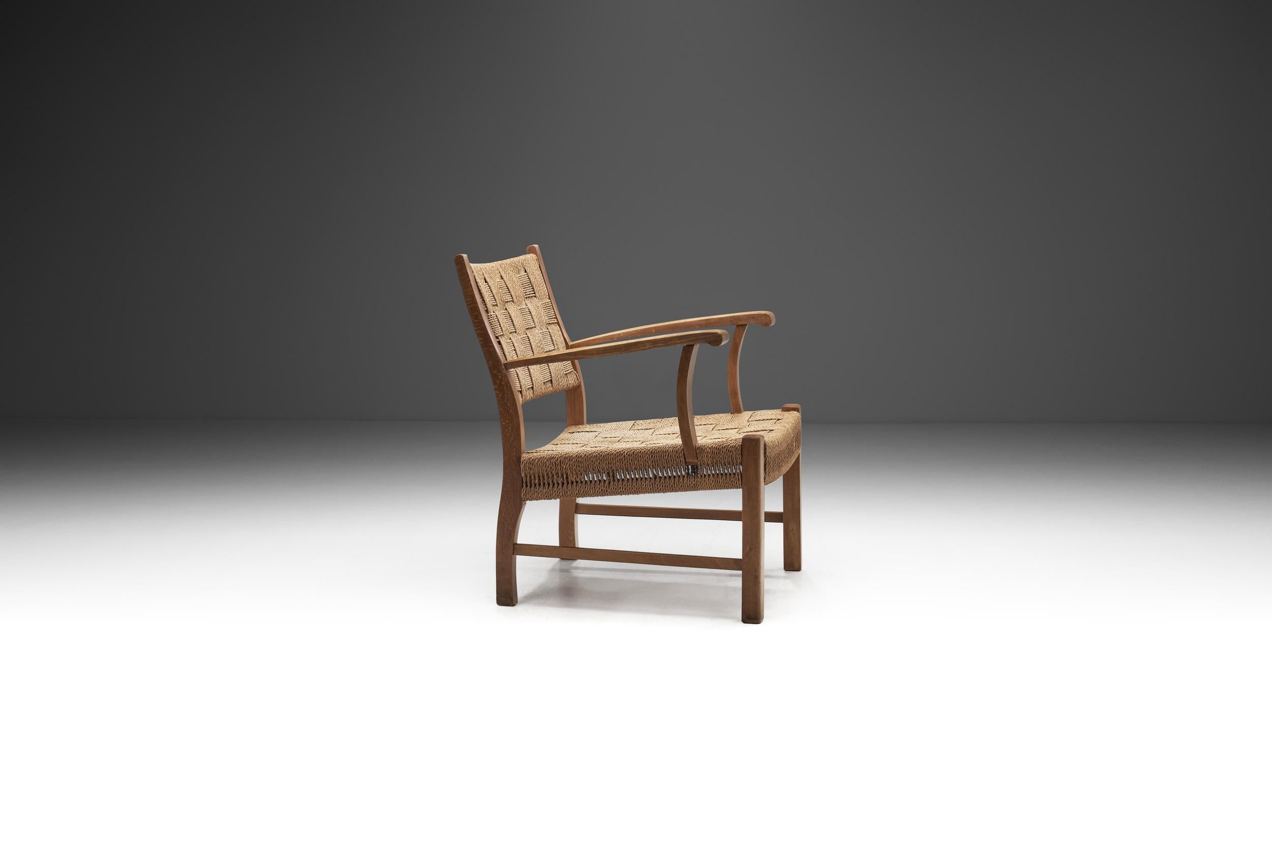 Danish Beech Armchair with Papercord Seat and Back by Frits Schlegel, Denmark 1940s