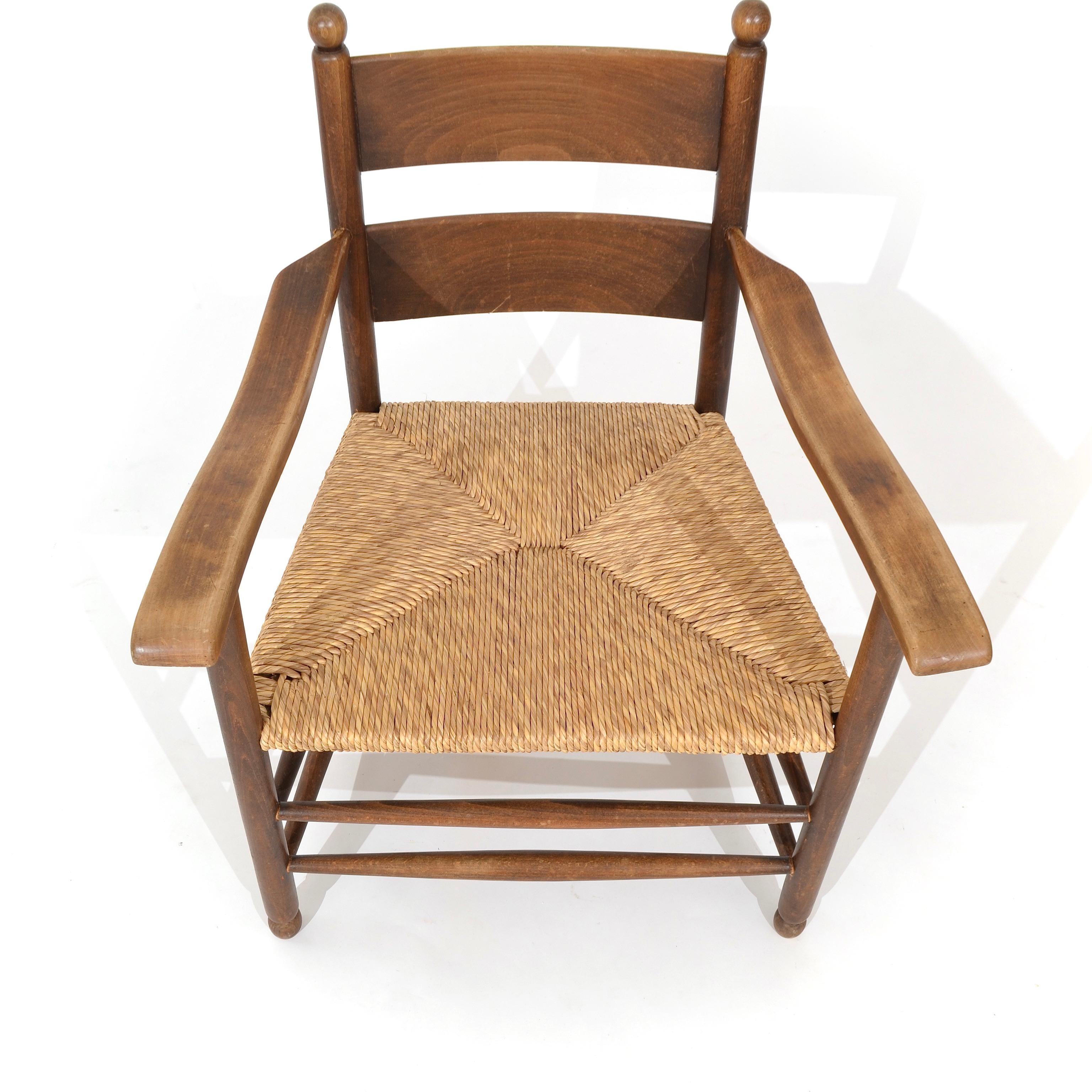 Beech armchair with rope seat, France, 1950's For Sale 3