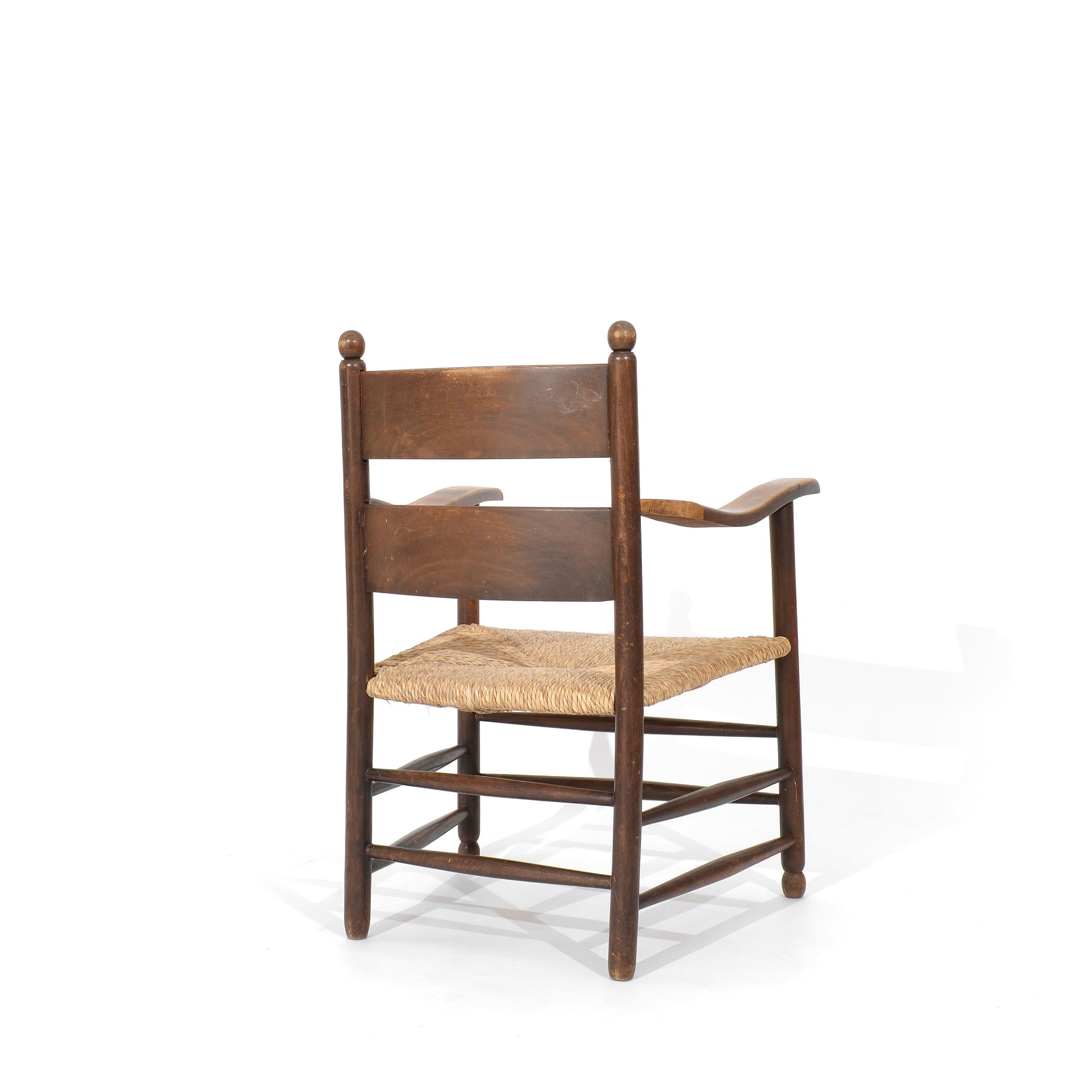 Mid-20th Century Beech armchair with rope seat, France, 1950's For Sale
