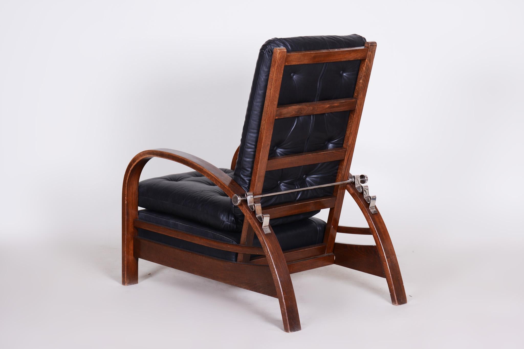Beech Art Deco Positioning Armchair, 1930s, Original Well Preserved Condition 4
