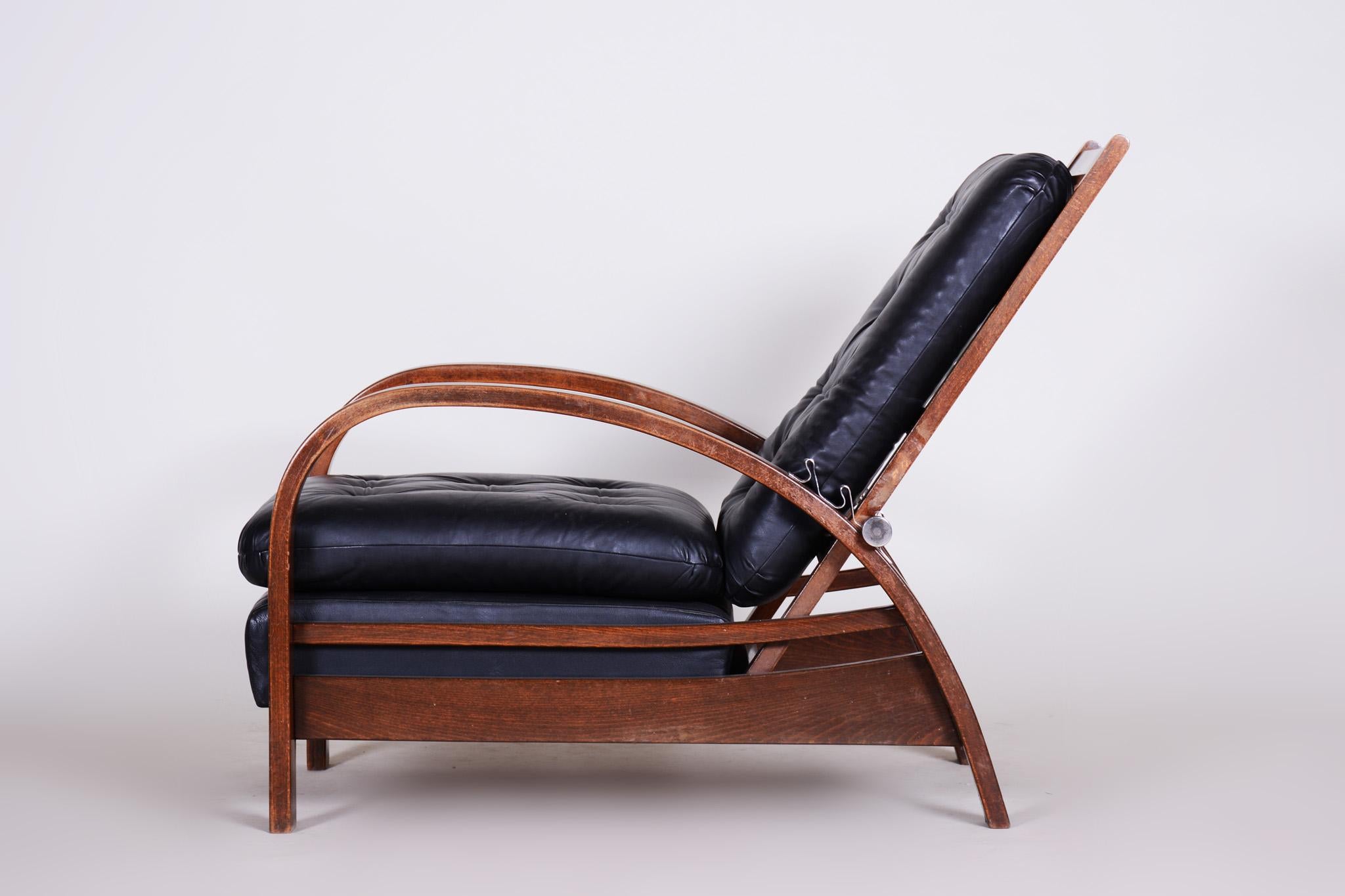 20th Century Beech Art Deco Positioning Armchair, 1930s, Original Well Preserved Condition