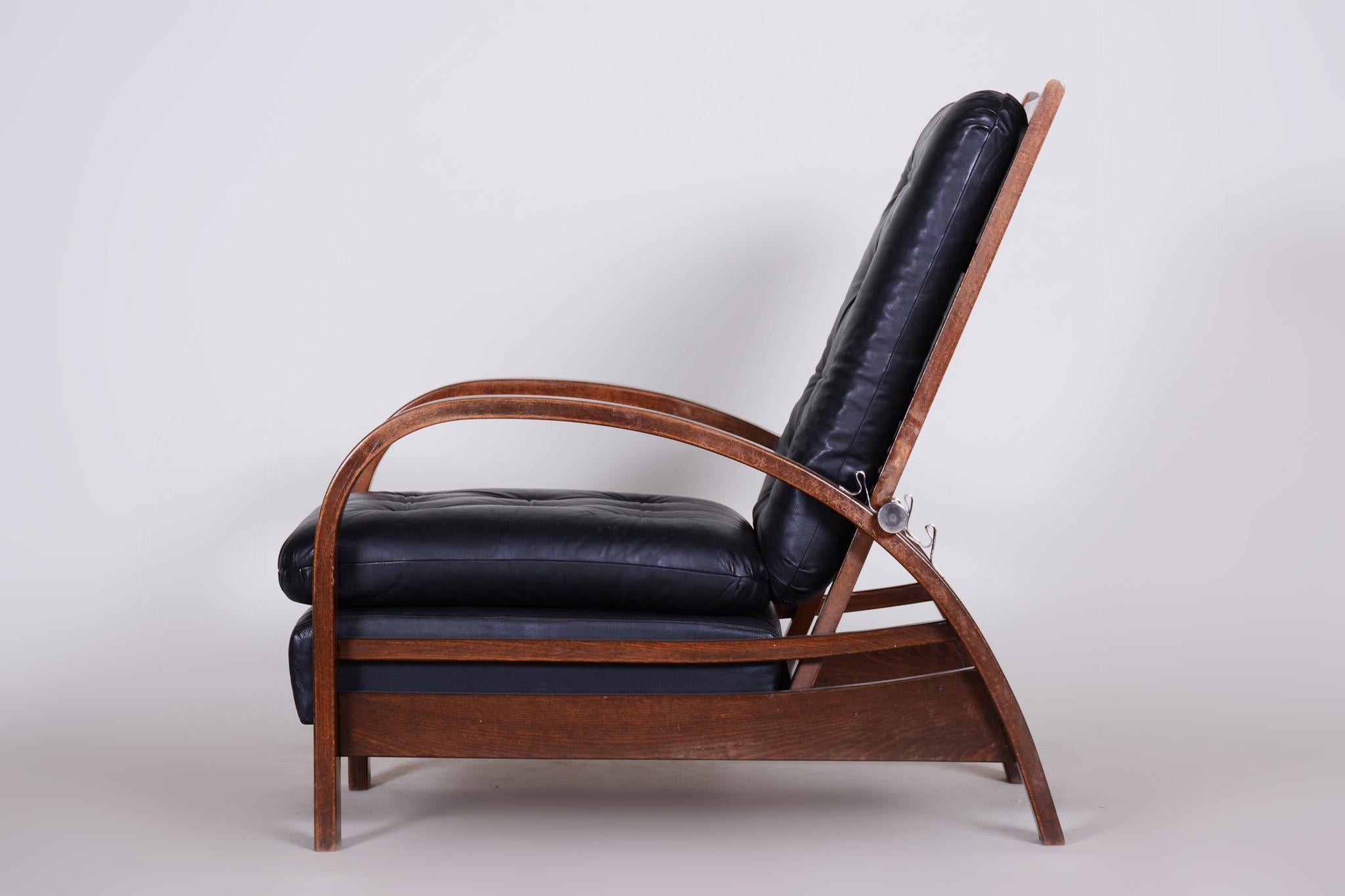 Upholstery Beech Art Deco Positioning Armchair, 1930s, Original Well Preserved Condition