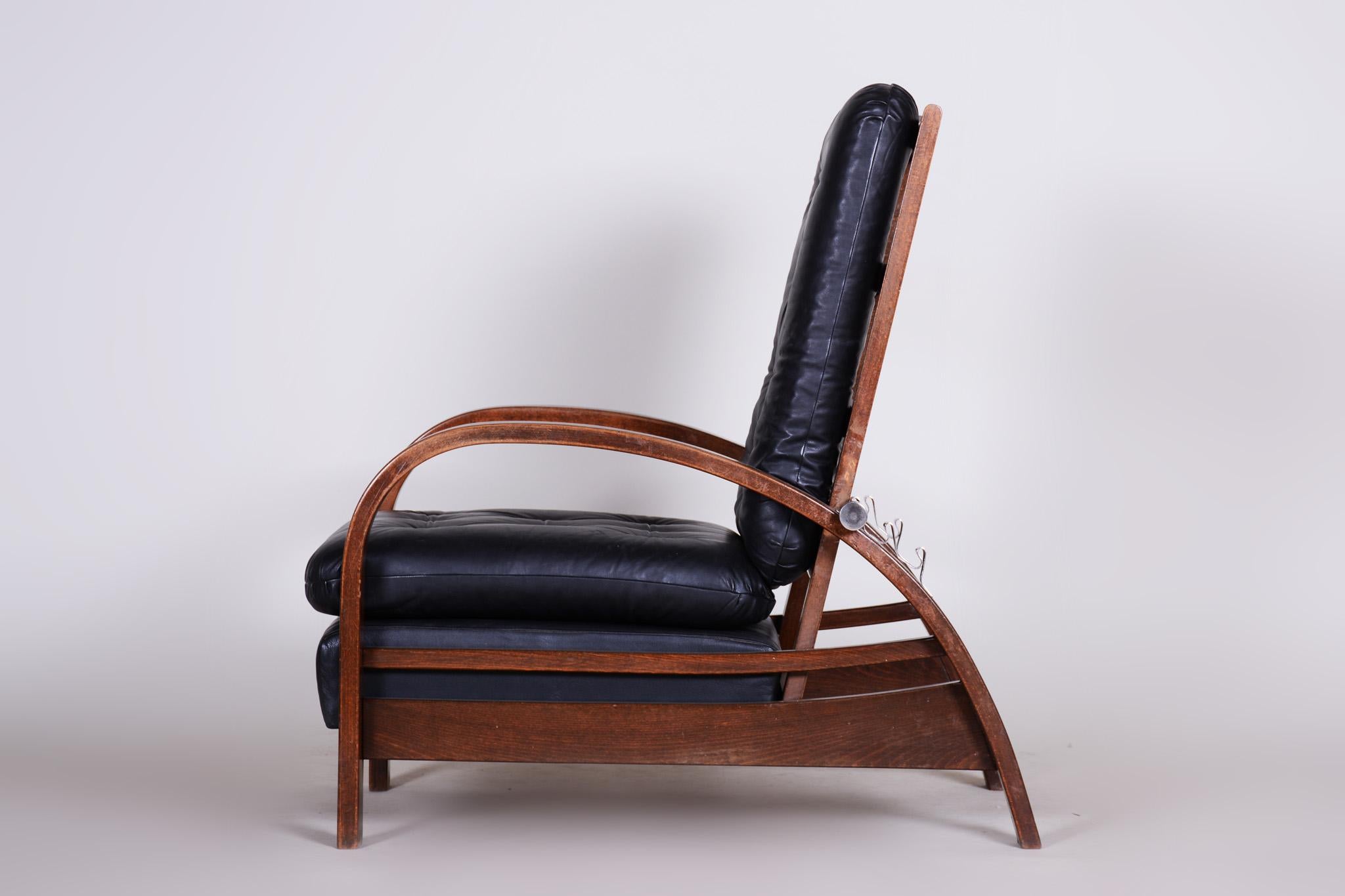Beech Art Deco Positioning Armchair, 1930s, Original Well Preserved Condition 1