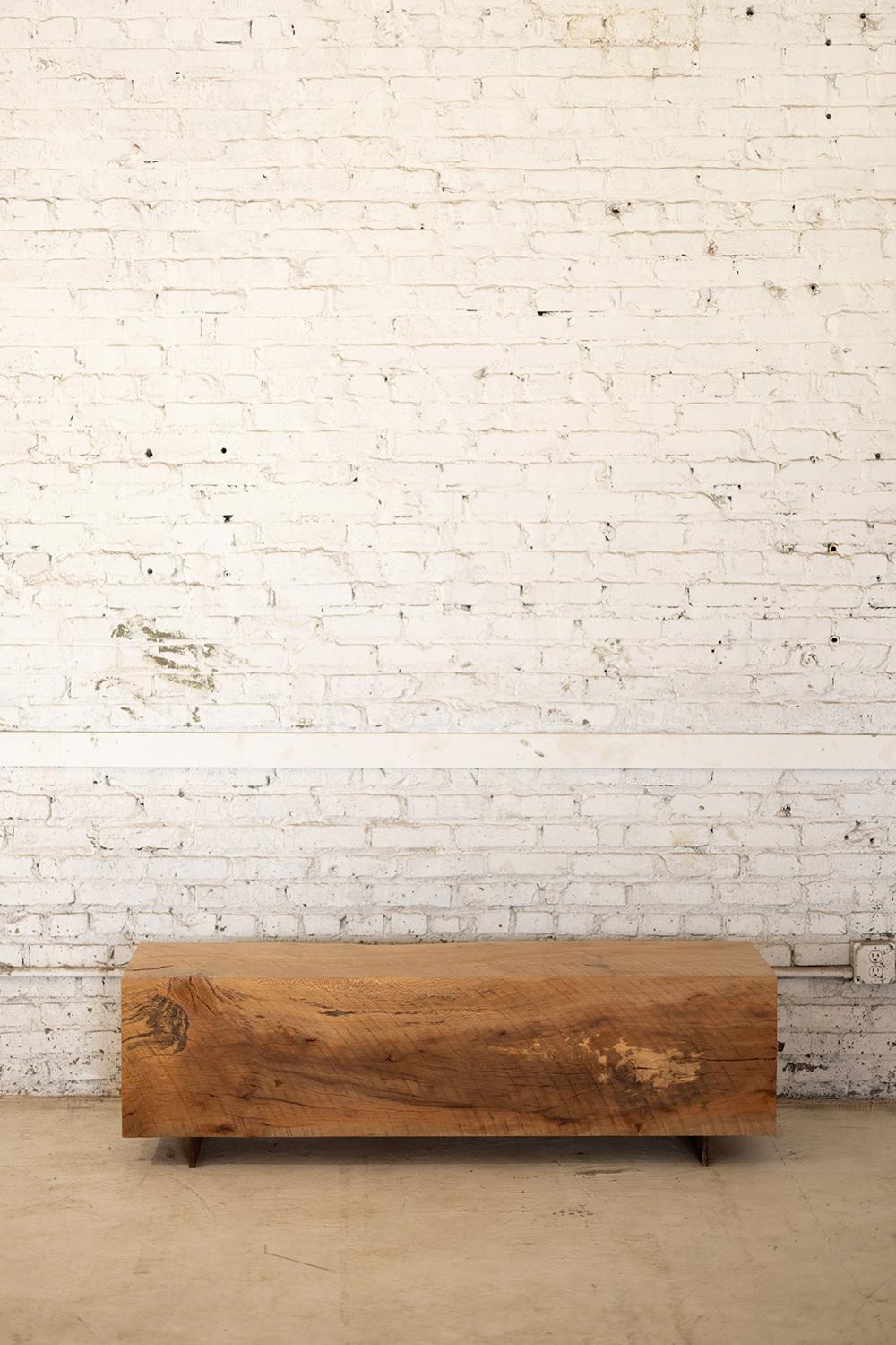 Rustic Beech Beam Bench 5' Long Solid Wood + Corten Steel by Alabama Sawyer For Sale