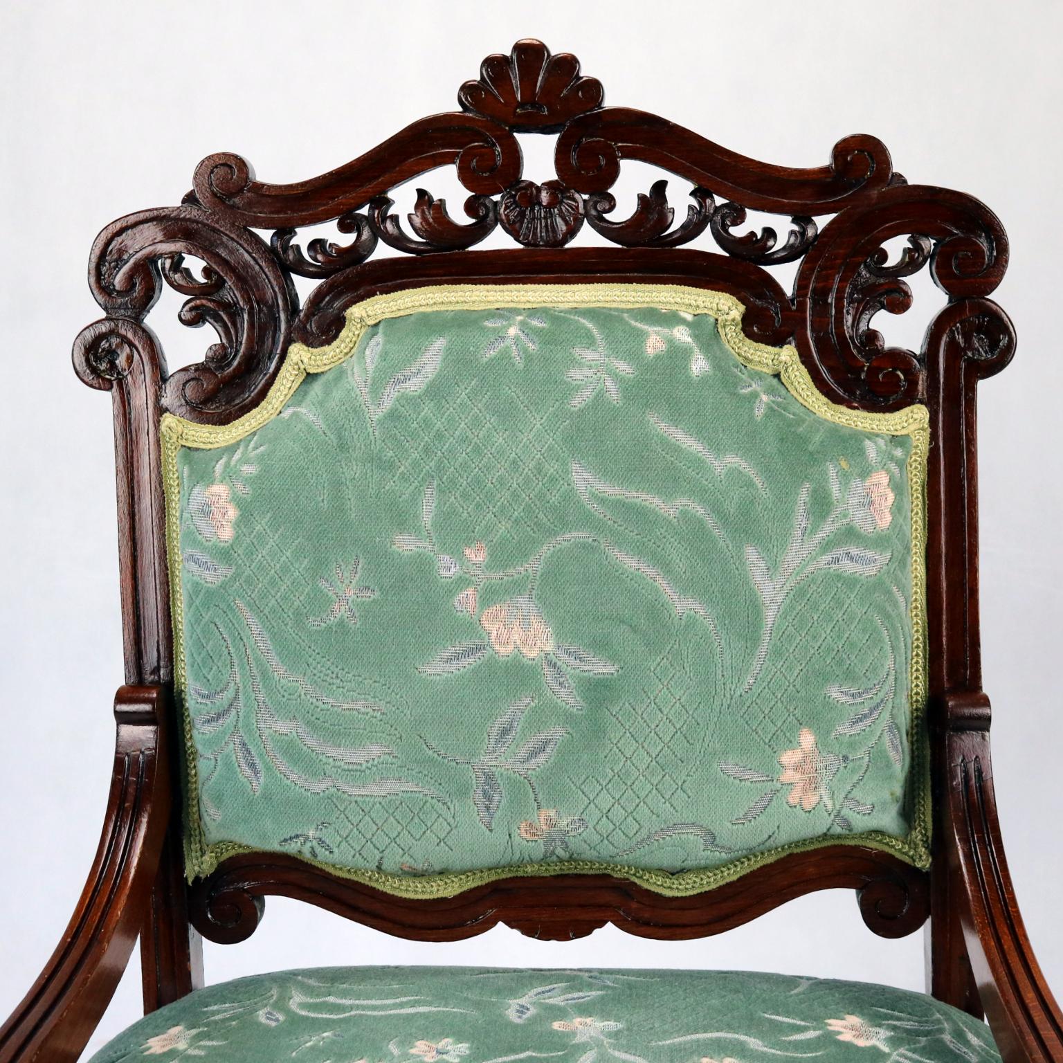 Beech Carved Armchairs, Late 19th Century For Sale 1