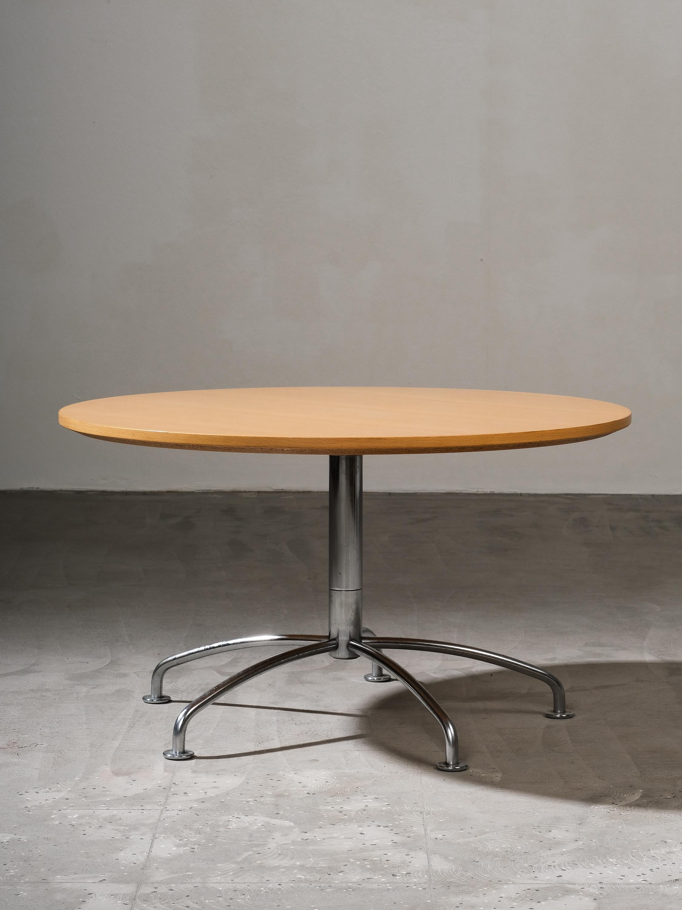 Scandinavian Modern Beech & Chrome Round Coffee Table by Jens Ammundsen for Fritz Hansen, 1990s For Sale