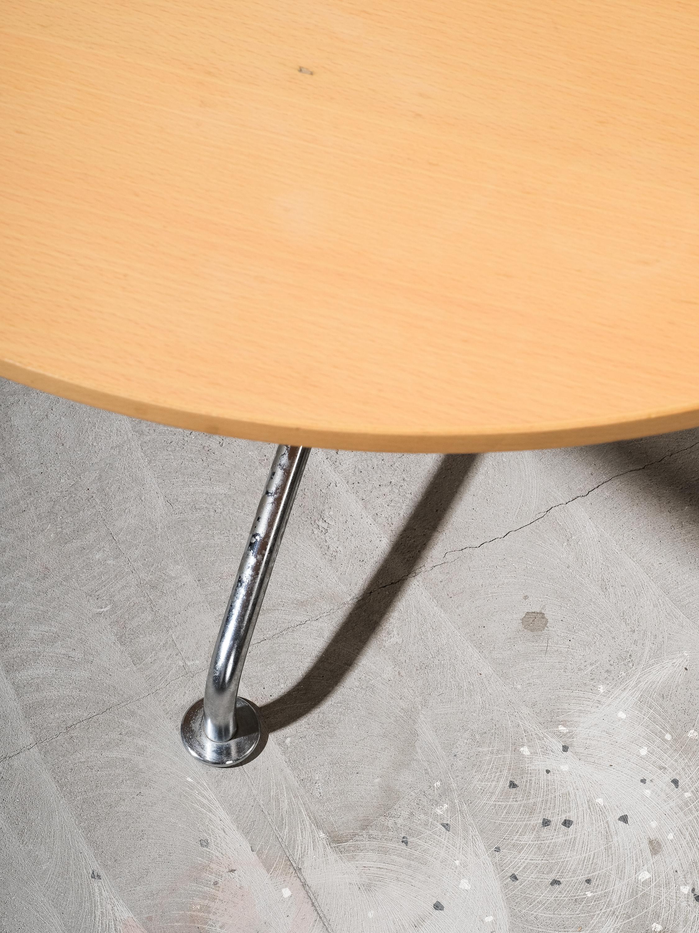 Beech & Chrome Round Coffee Table by Jens Ammundsen for Fritz Hansen, 1990s For Sale 1