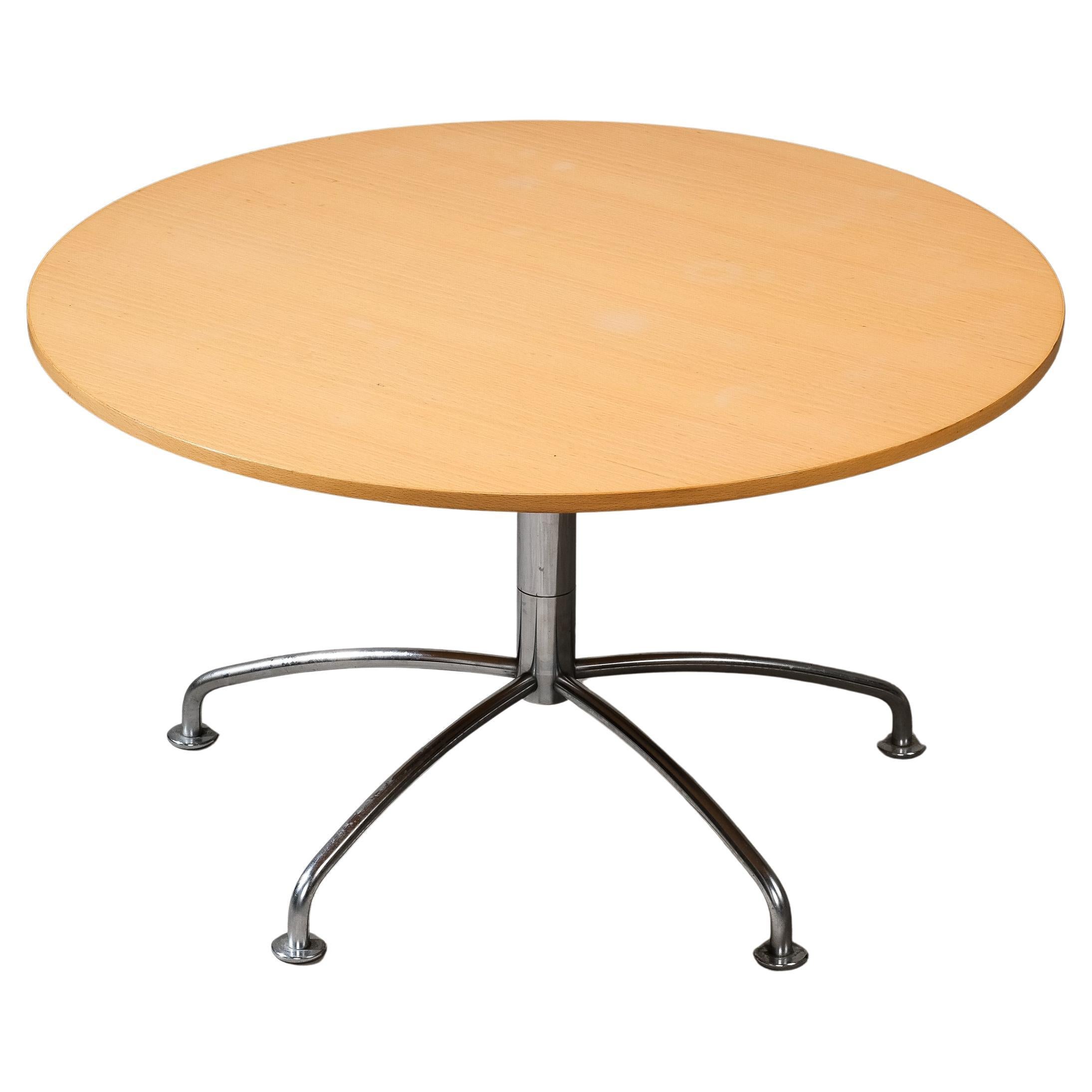 Beech & Chrome Round Coffee Table by Jens Ammundsen for Fritz Hansen, 1990s For Sale