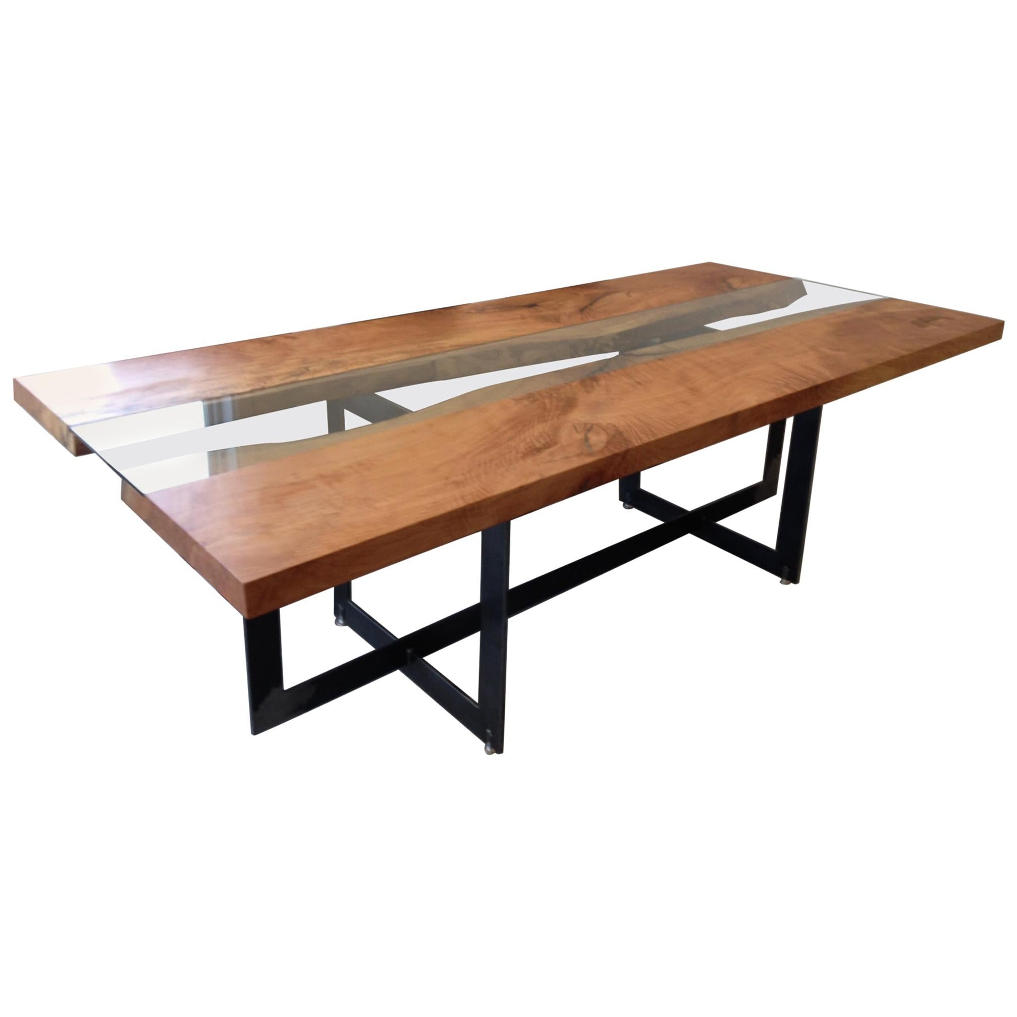 Beech Conference Table with a Central Tempered Glass For Sale