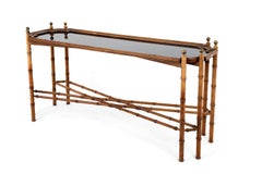 Beech Console with Bamboo Style Legs and Black Composite Tray, 1970s