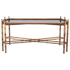 Beech Console with Bamboo Style Legs and Black Composite Tray, 1970s