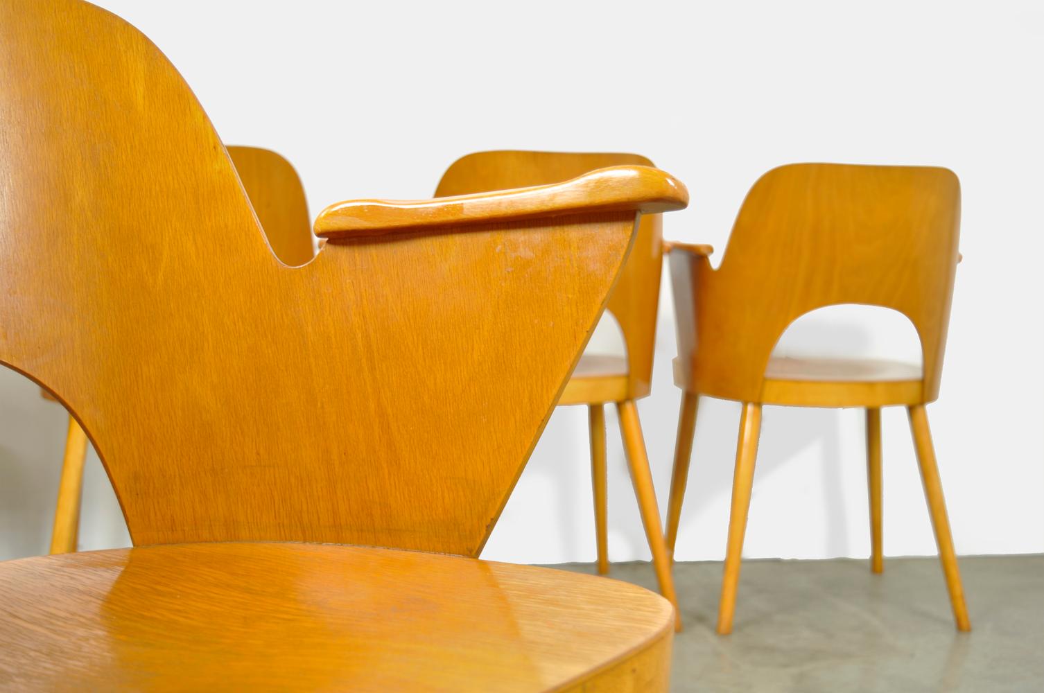 Beech Dining Chairs by Oswald Haerdtl and Produced by Ton 'Thonet' For Sale 6