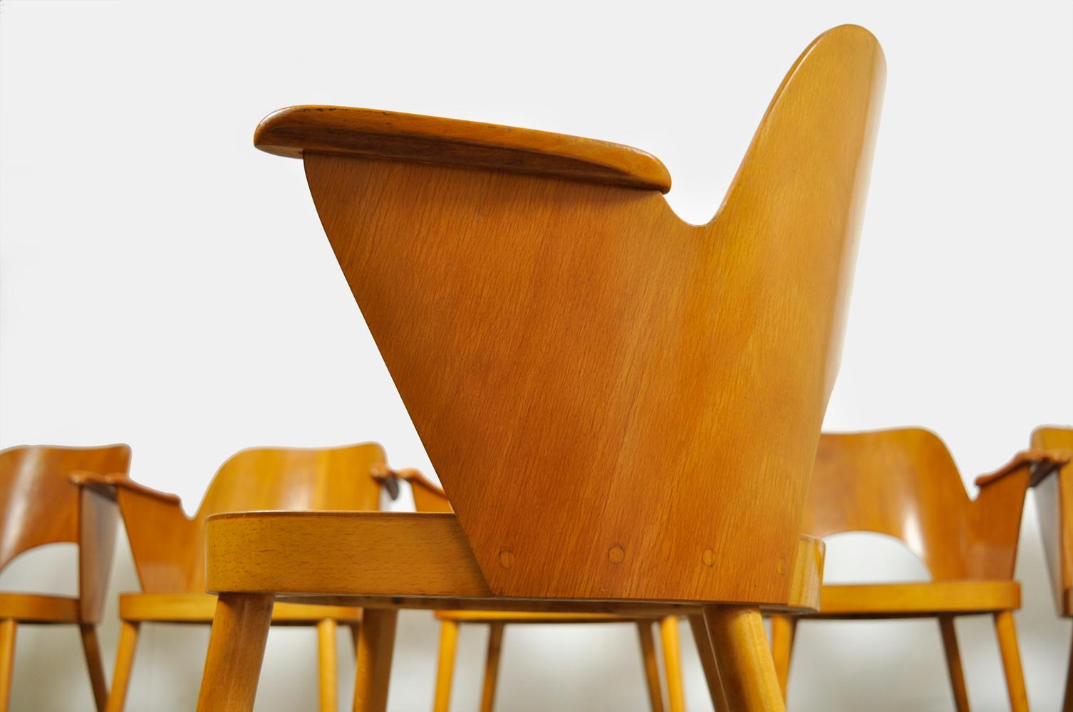 Beech Dining Chairs by Oswald Haerdtl and Produced by Ton 'Thonet' For Sale 8