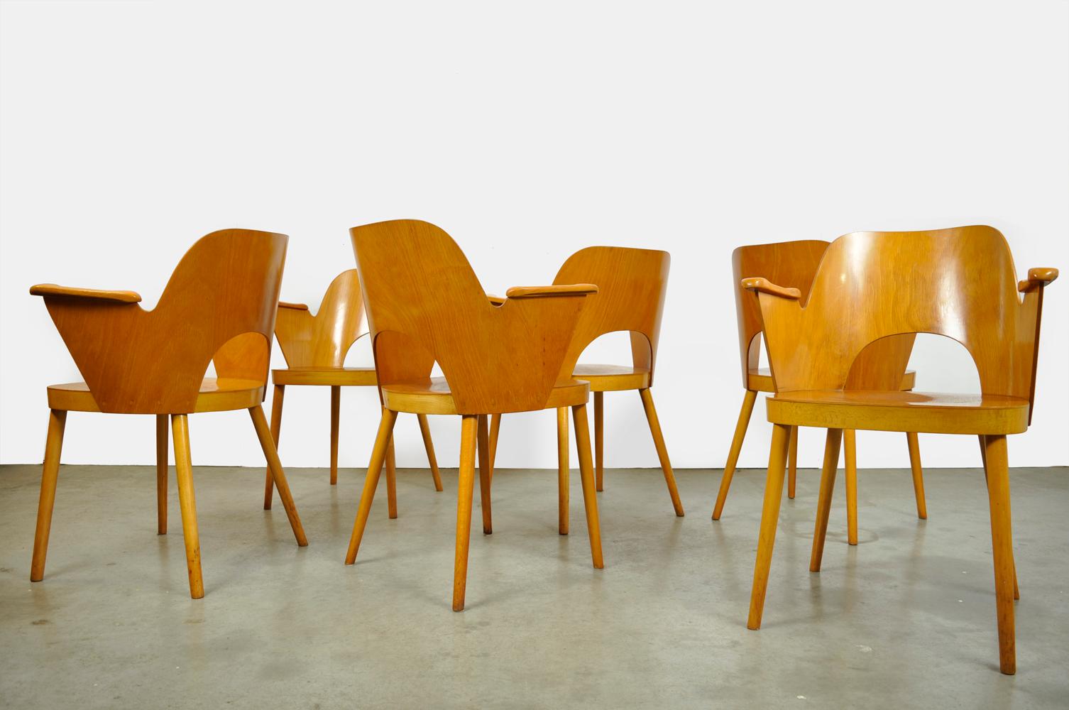 Beech Dining Chairs by Oswald Haerdtl and Produced by Ton 'Thonet' For Sale 10