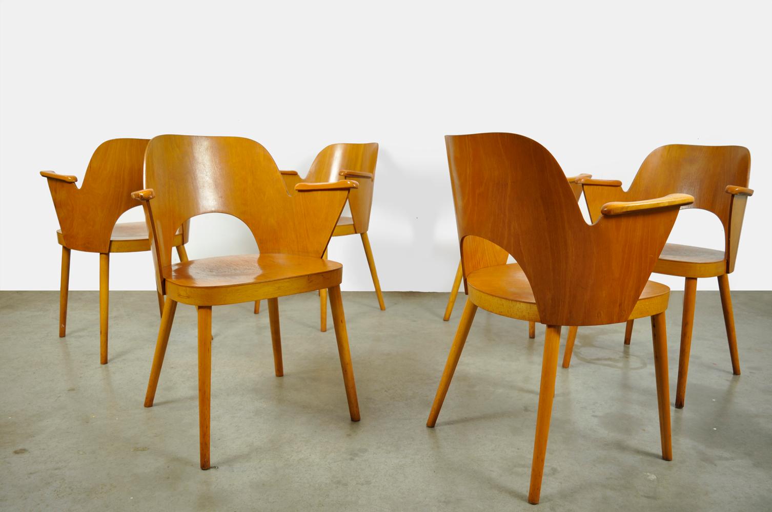 Art Deco Beech Dining Chairs by Oswald Haerdtl and Produced by Ton 'Thonet' For Sale