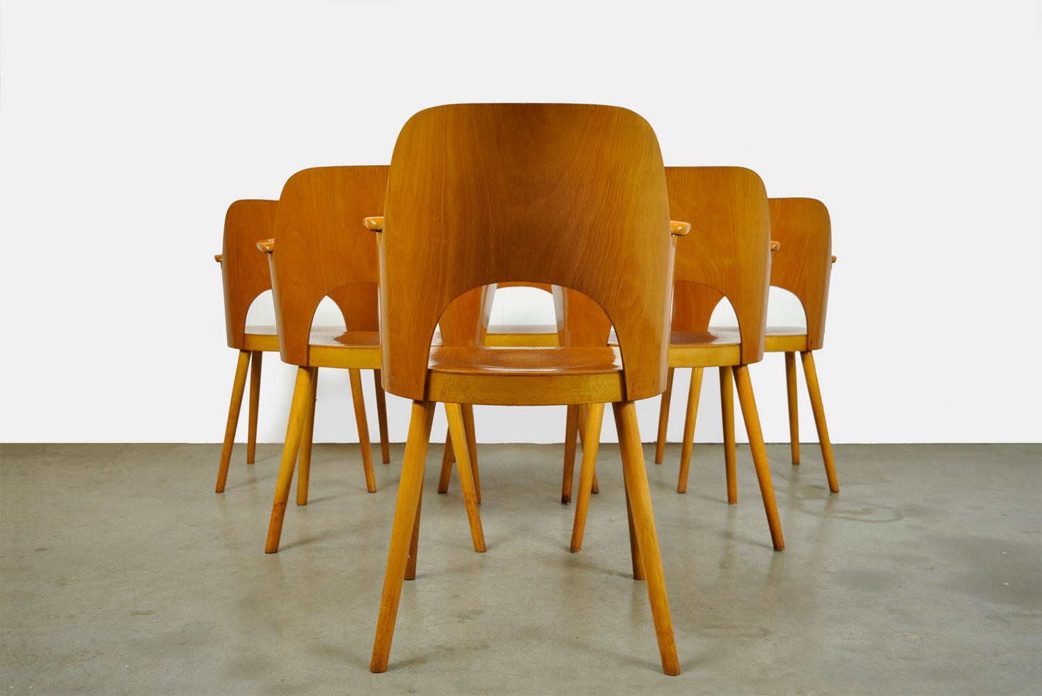 Czech Beech Dining Chairs by Oswald Haerdtl and Produced by Ton 'Thonet' For Sale