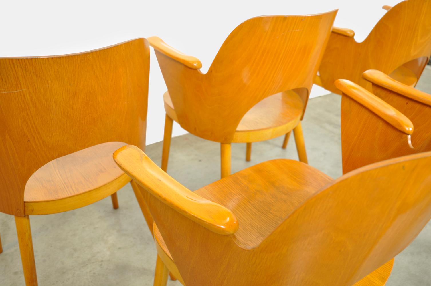 Mid-20th Century Beech Dining Chairs by Oswald Haerdtl and Produced by Ton 'Thonet' For Sale