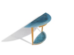 Consolle da ingresso in Beeche con vetro artistico turchese con infusioni di rame