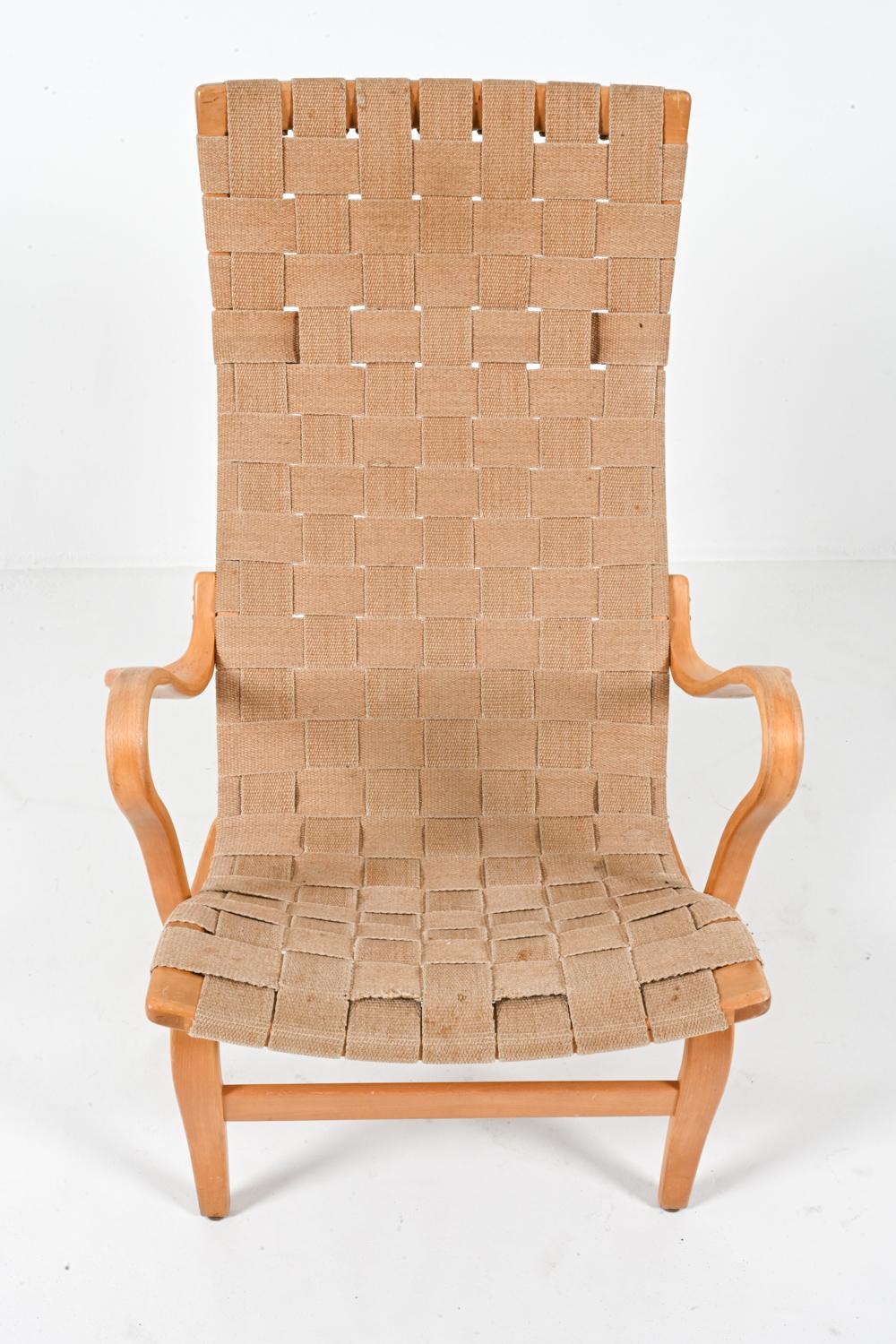 Mid-Century Modern Beech 'Eva' Chair and Footstool by Bruno Mathsson, 1970's For Sale