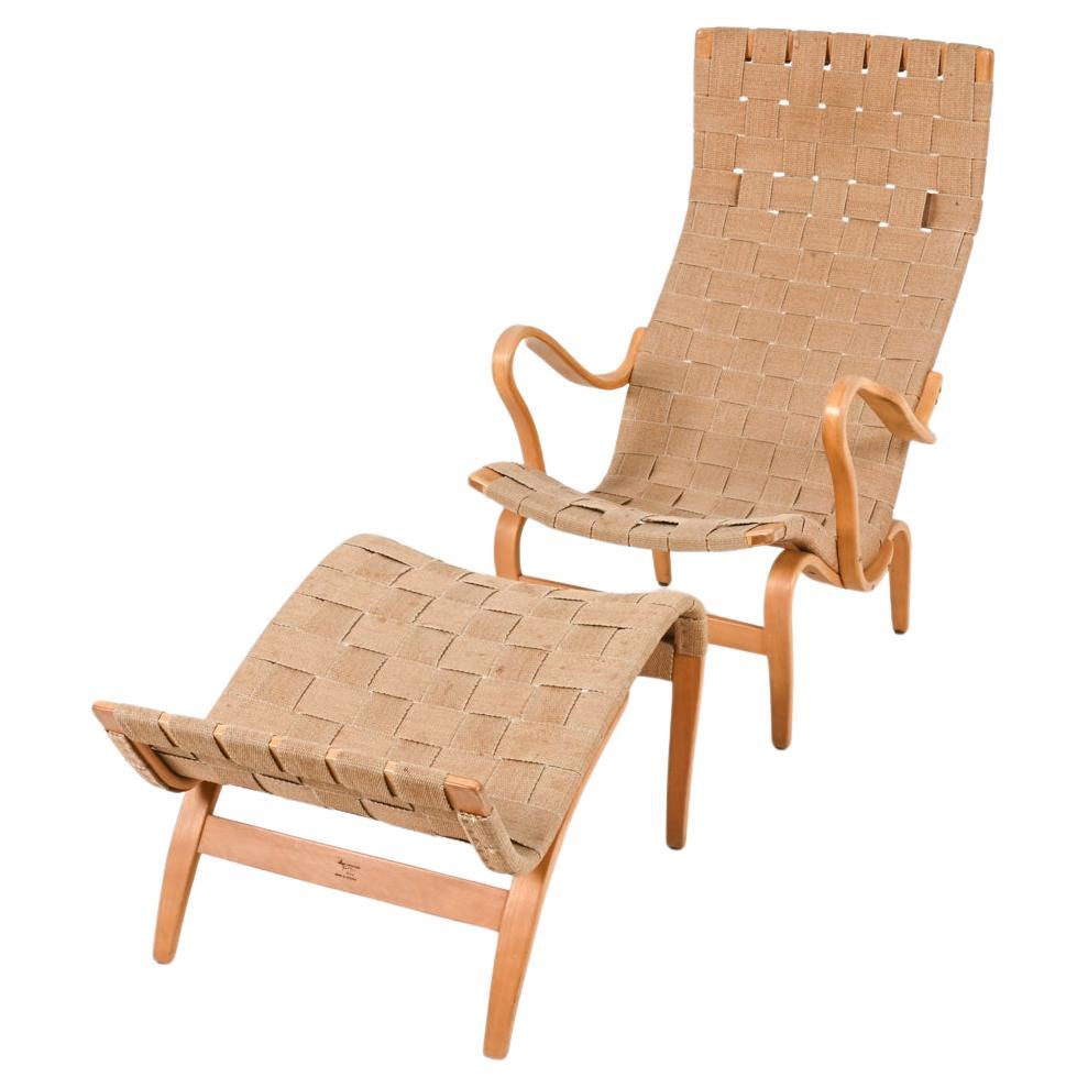 Beech 'Eva' Chair and Footstool by Bruno Mathsson, 1970's For Sale