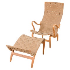 Beech 'Eva' Chair and Footstool by Bruno Mathsson, 1970's