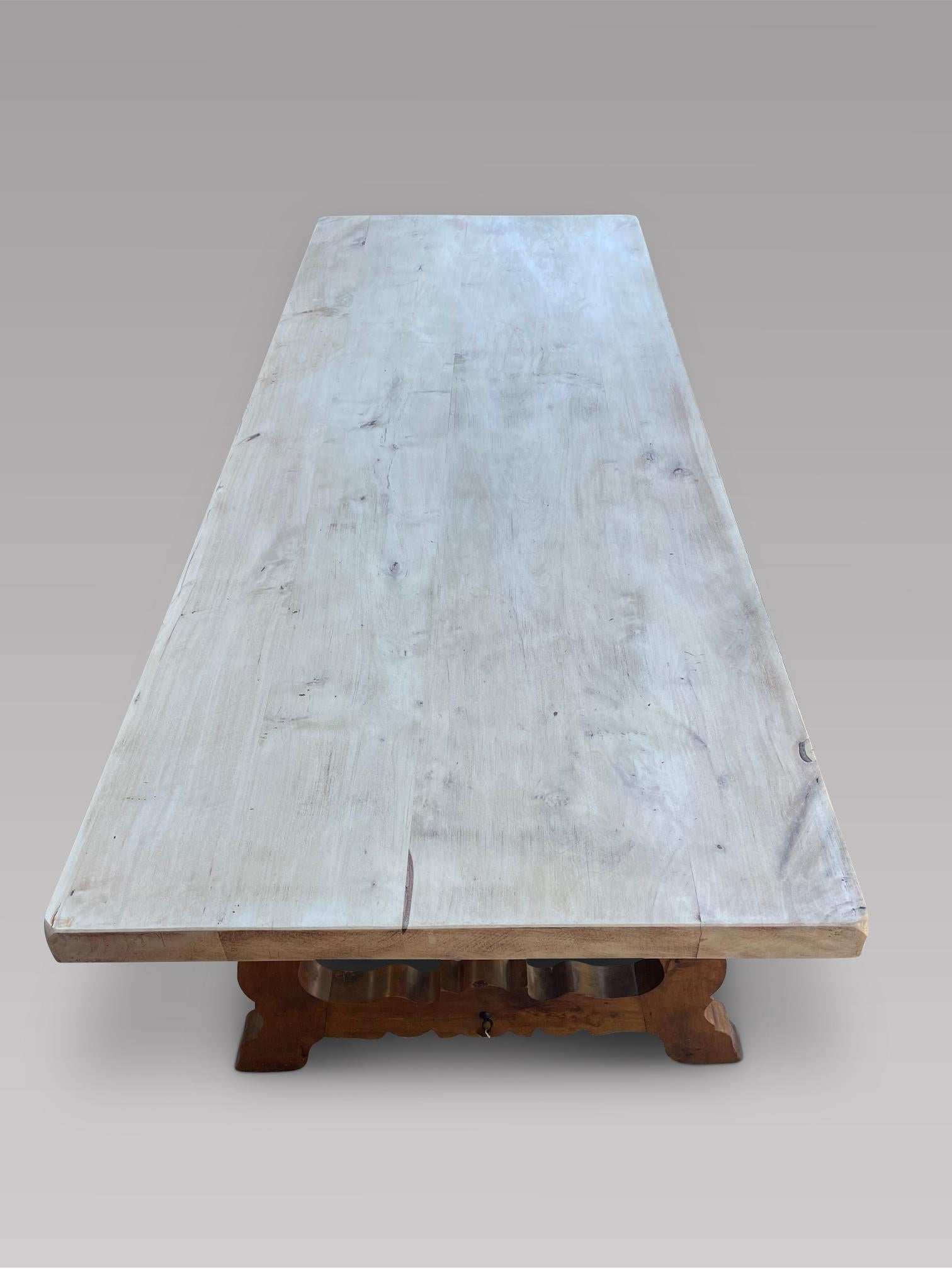 Beech Farmhouse / Refectory Table with Bleached Top In Good Condition In Pewsey, GB