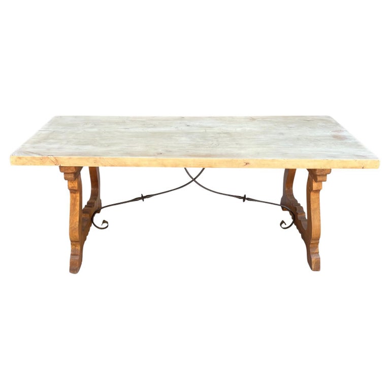Beech Farmhouse / Refectory Table with Bleached Top For Sale at 1stDibs