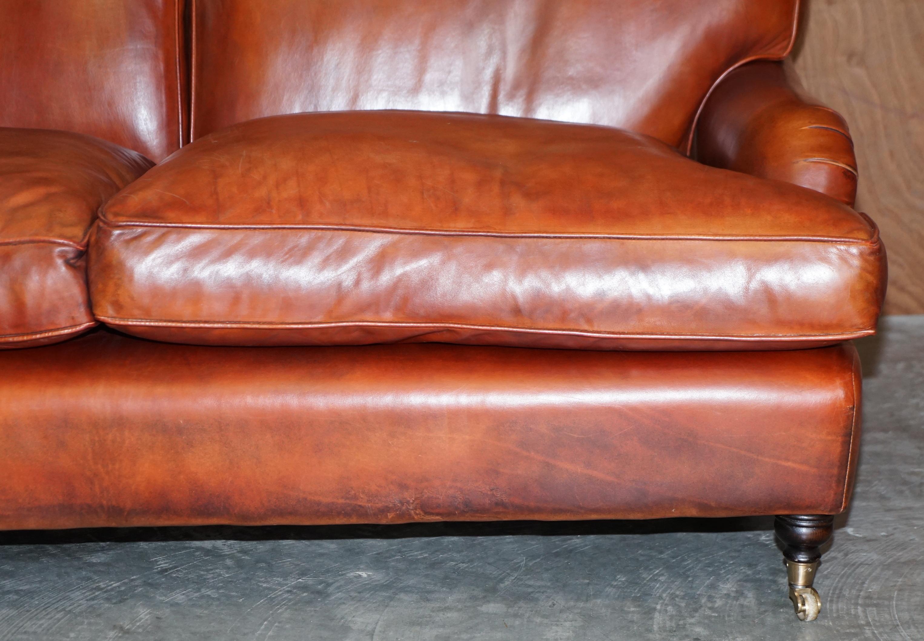 Beech Framed Hand Dyed Brown Leather Feather Filled Howard & Son's Style Sofa 3