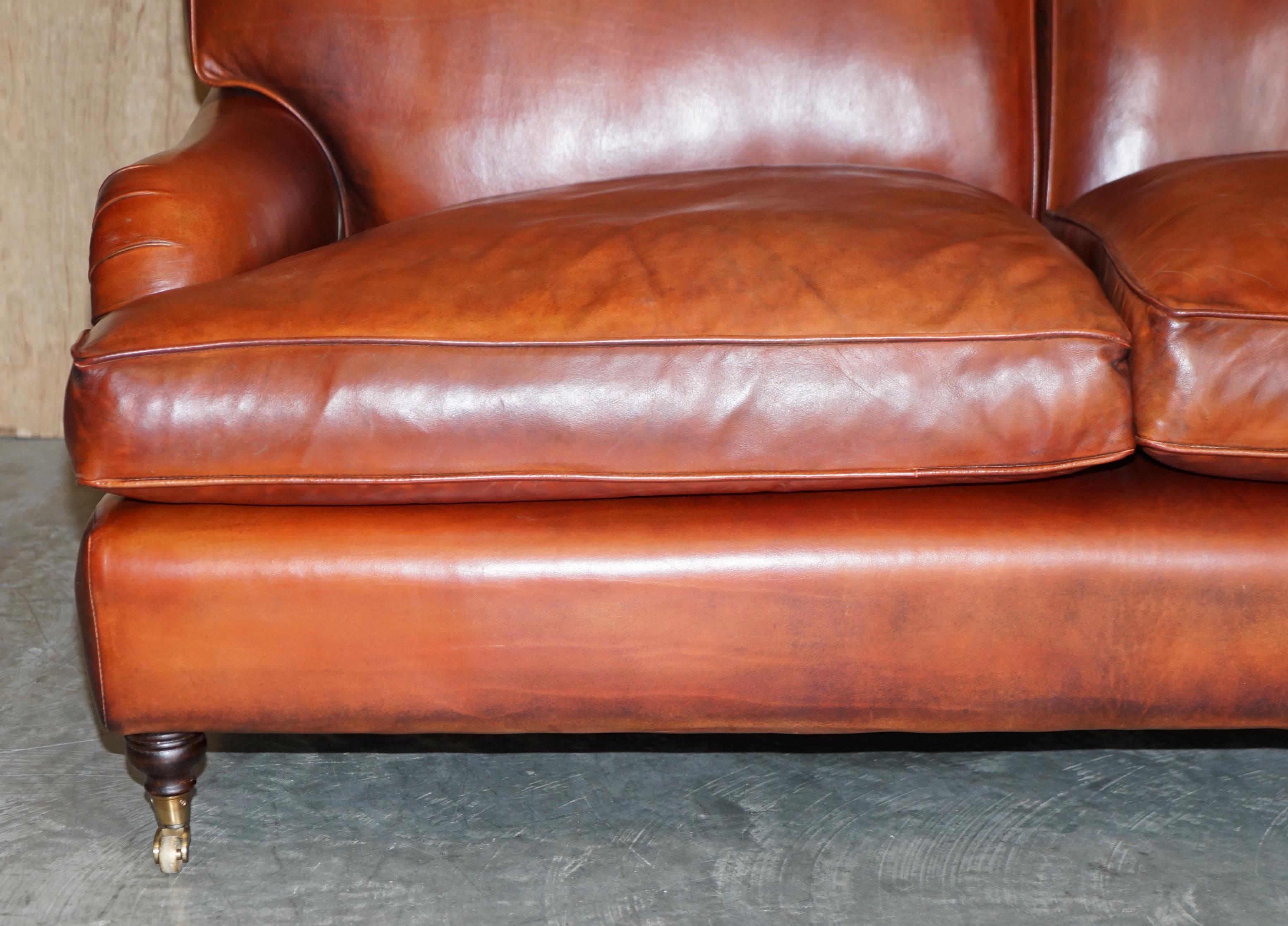 Beech Framed Hand Dyed Brown Leather Feather Filled Howard & Son's Style Sofa 5