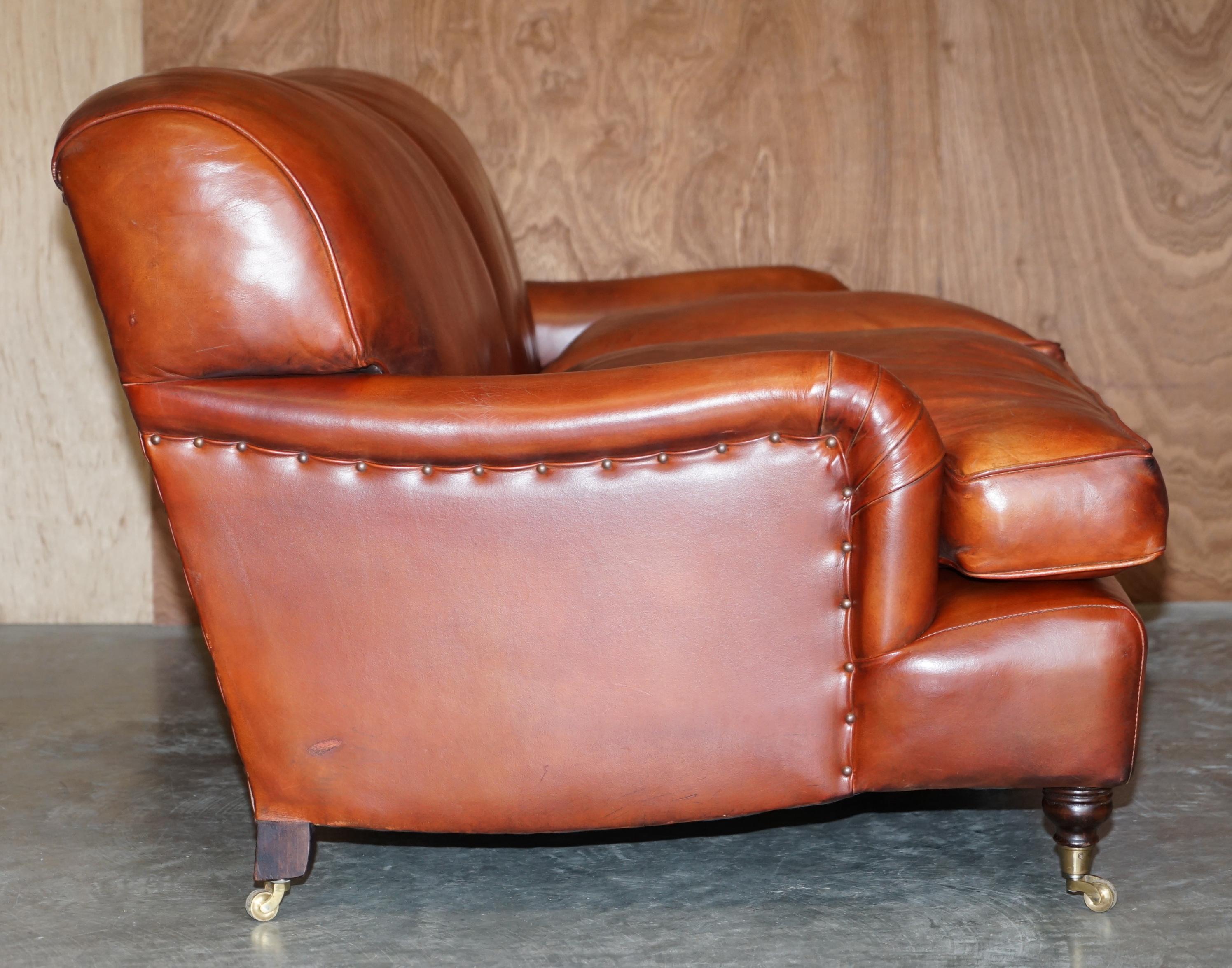 Beech Framed Hand Dyed Brown Leather Feather Filled Howard & Son's Style Sofa 7