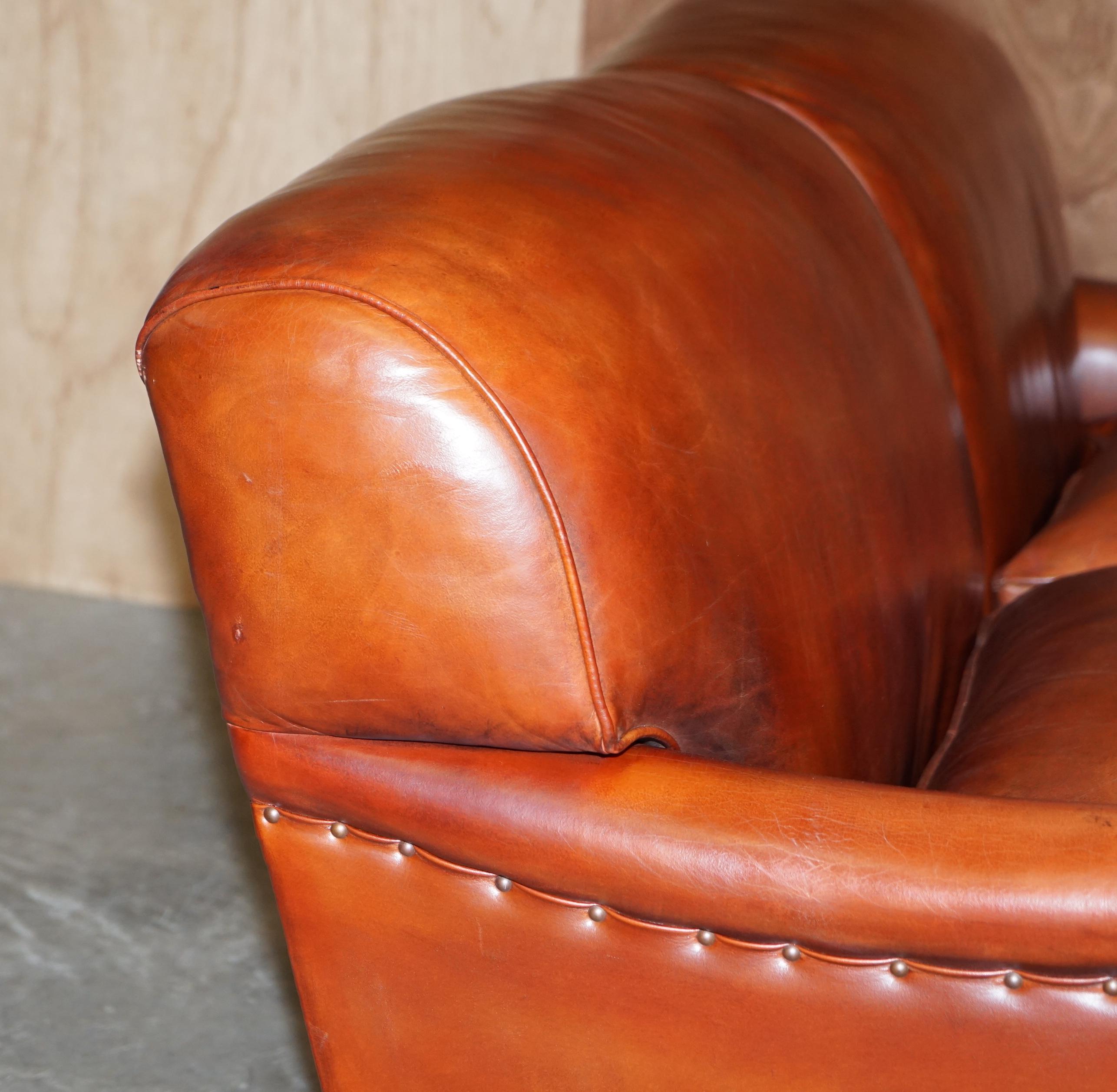Beech Framed Hand Dyed Brown Leather Feather Filled Howard & Son's Style Sofa 8