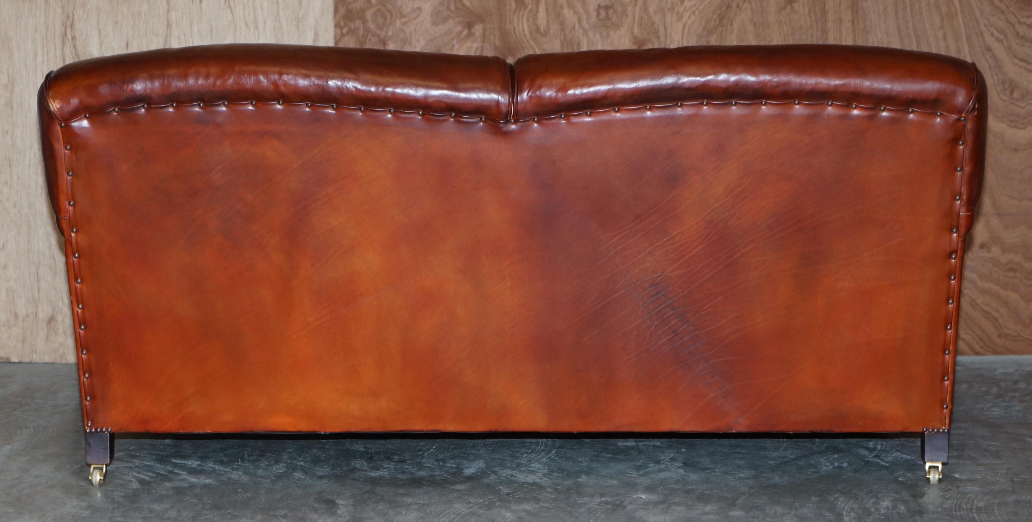 Beech Framed Hand Dyed Brown Leather Feather Filled Howard & Son's Style Sofa 9
