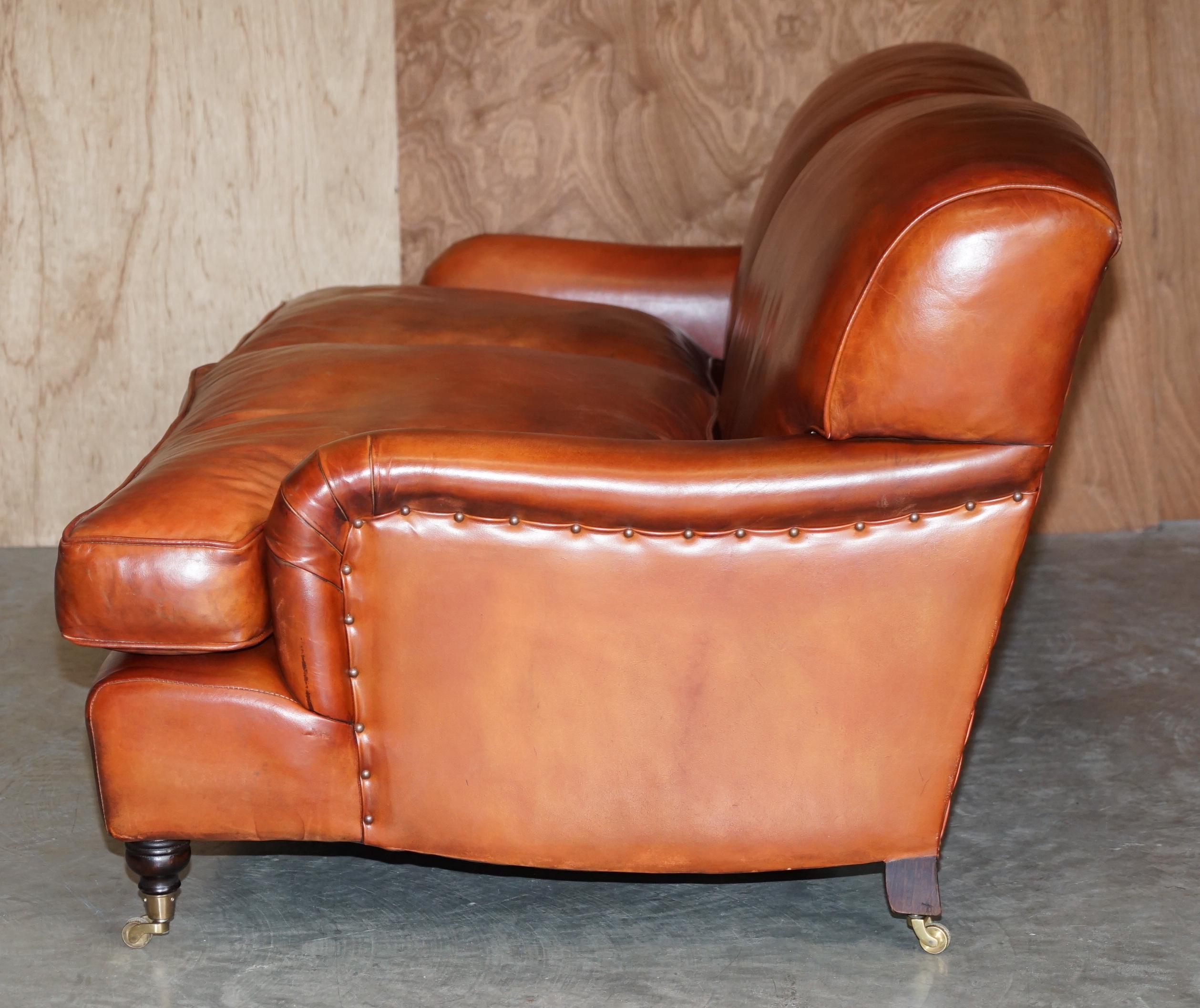 Beech Framed Hand Dyed Brown Leather Feather Filled Howard & Son's Style Sofa 10