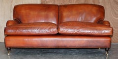 Beech Framed Hand Dyed Brown Leather Feather Filled Howard & Son's Style Sofa