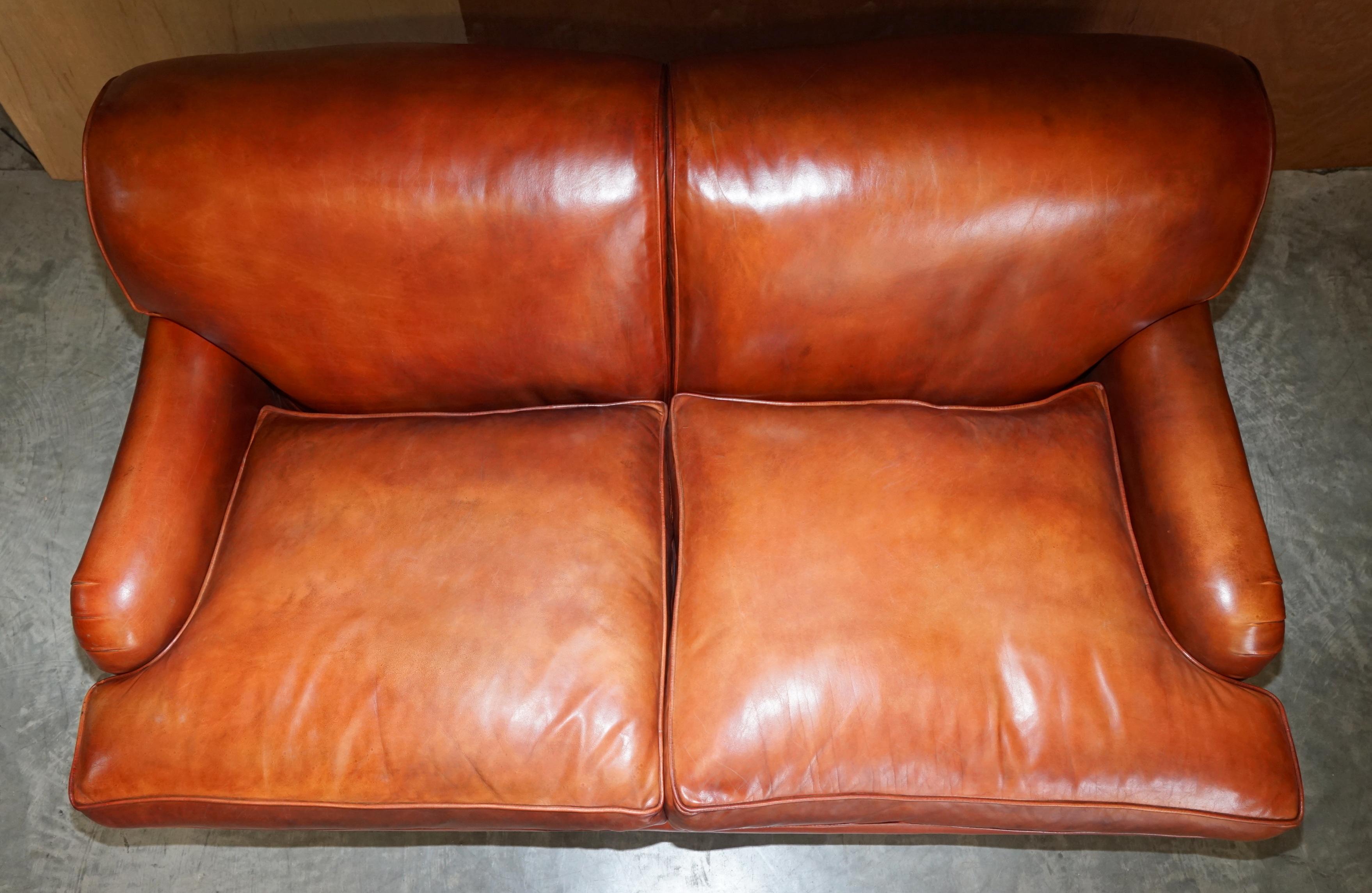 Edwardian Beech Framed Hand Dyed Brown Leather Feather Filled Howard & Son's Style Sofa