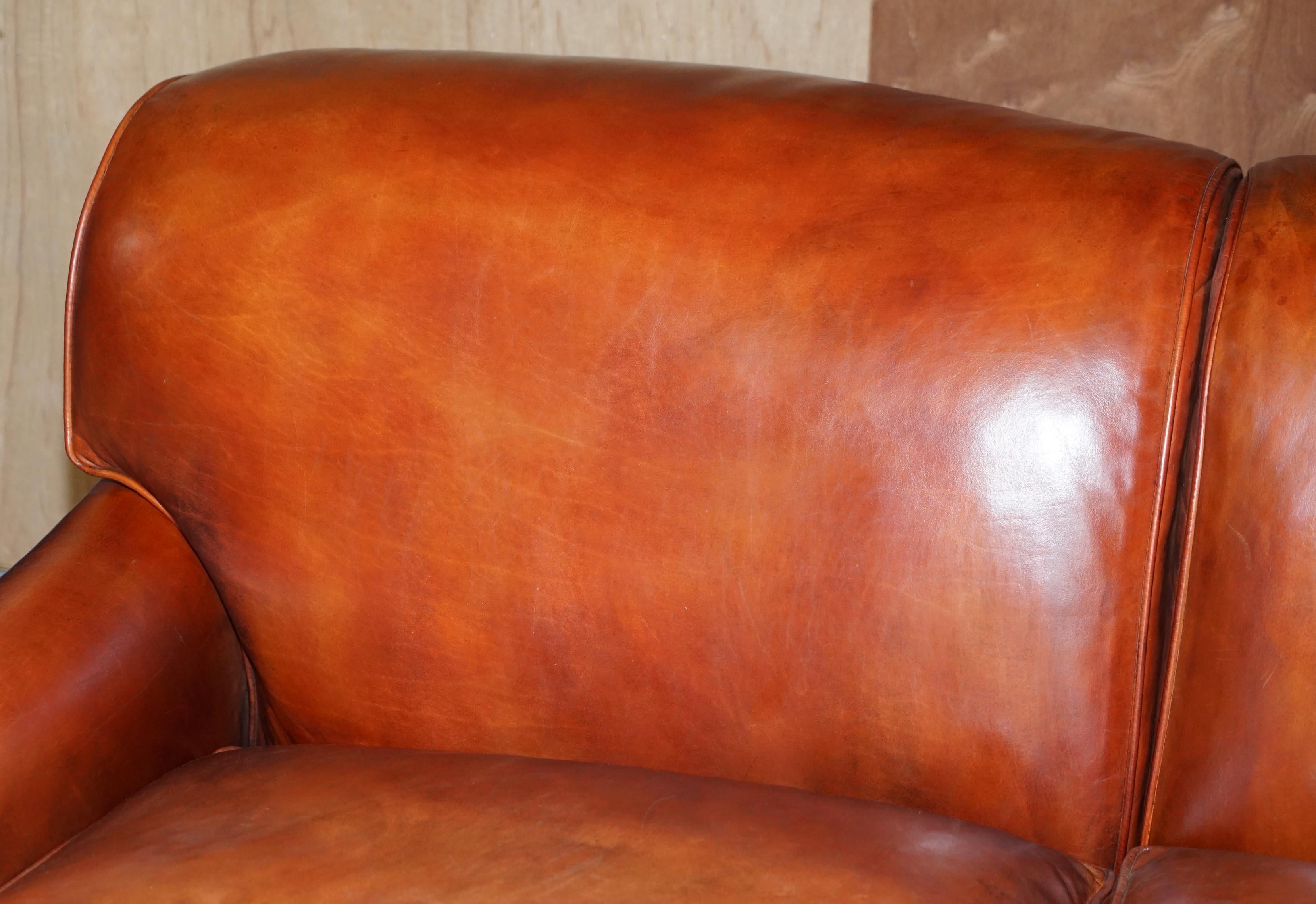 Hand-Crafted Beech Framed Hand Dyed Brown Leather Feather Filled Howard & Son's Style Sofa