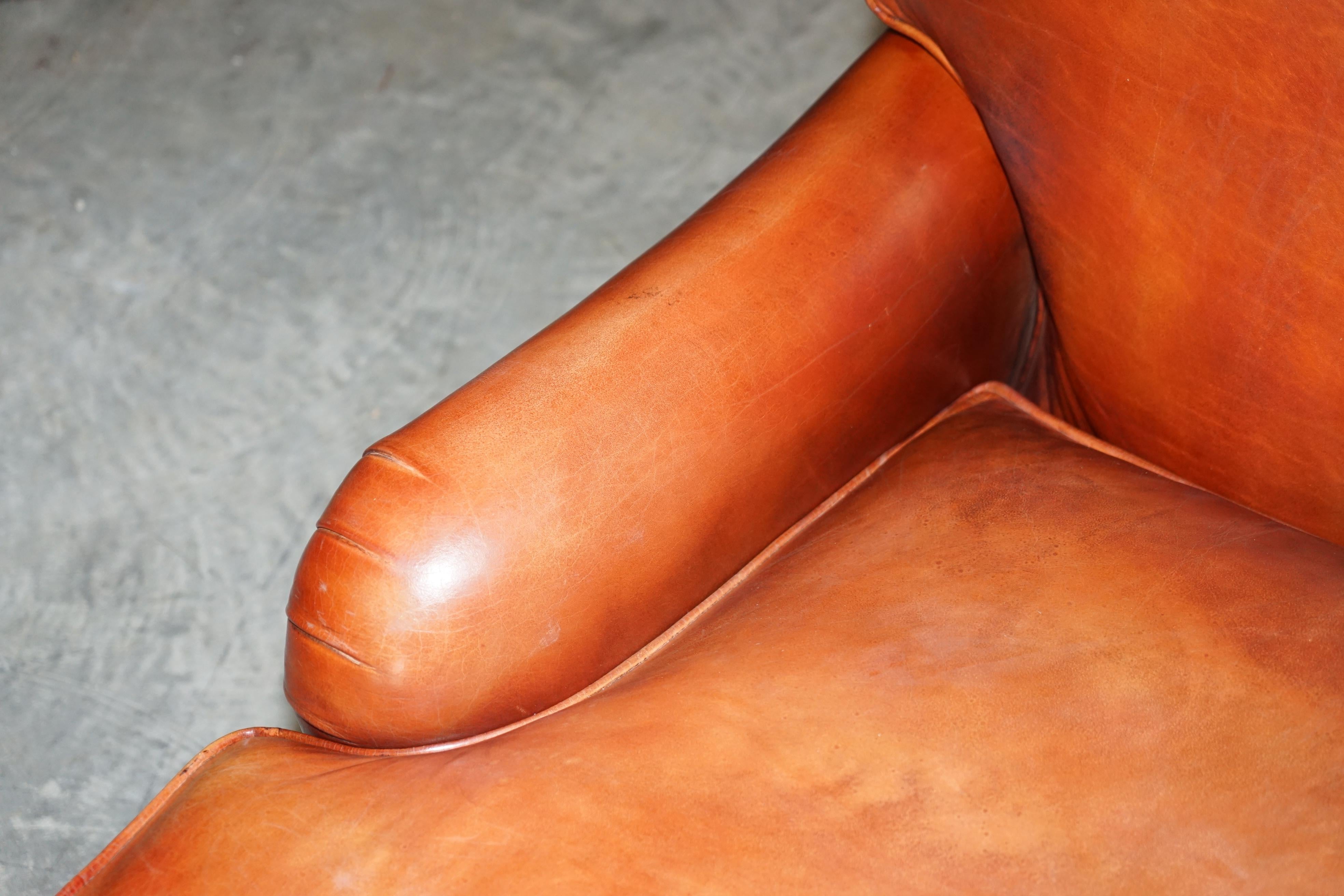 20th Century Beech Framed Hand Dyed Brown Leather Feather Filled Howard & Son's Style Sofa