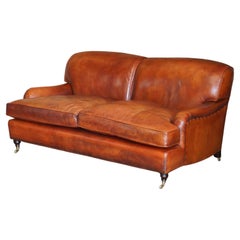 Beech Framed Hand Dyed Brown Leather Feather Filled Howard & Son's Style Sofa