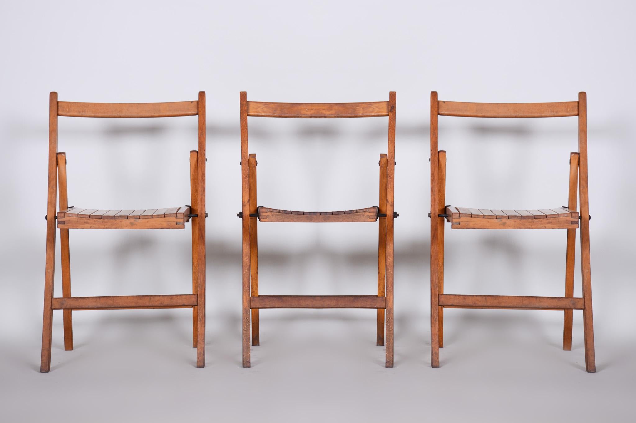 Beech Midcentury Chairs, 3 Pieces, 1950s, Well Preserved Condition For Sale 6