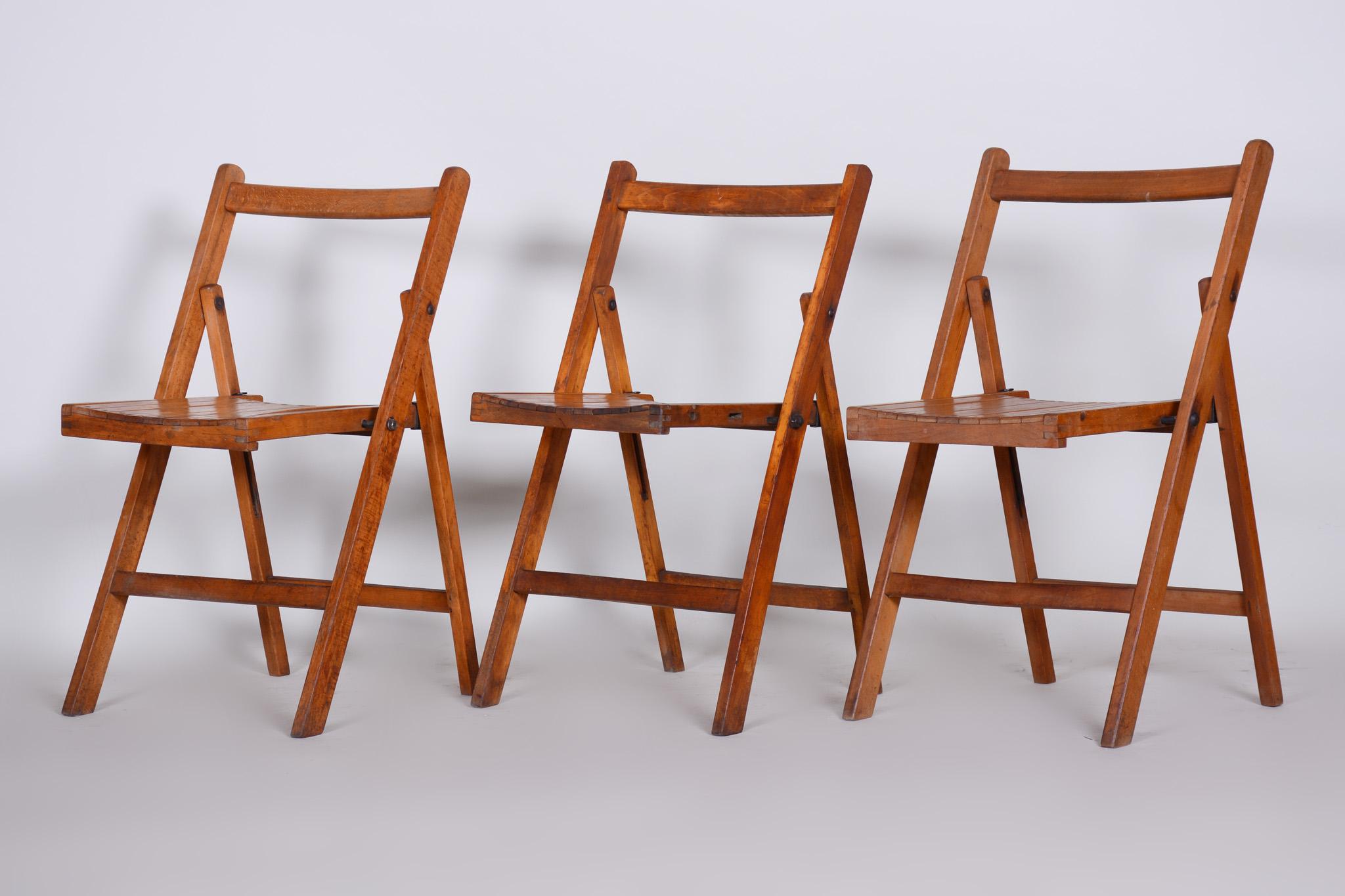 Beech Midcentury Chairs, 3 Pieces, 1950s, Well Preserved Condition For Sale 7