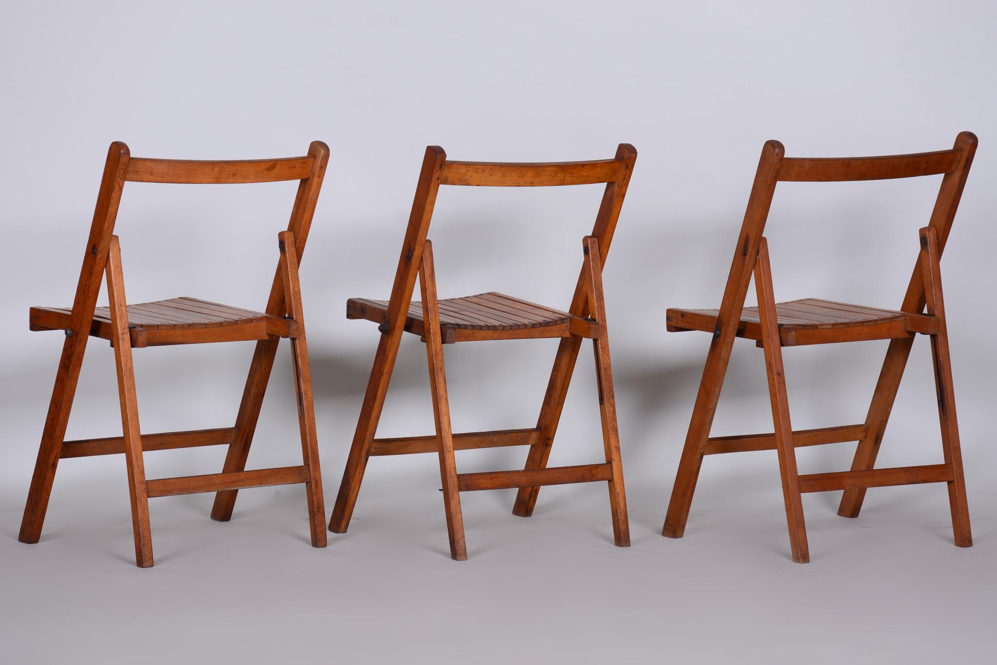 Beech Midcentury Chairs, 3 Pieces, 1950s, Well Preserved Condition For Sale 8