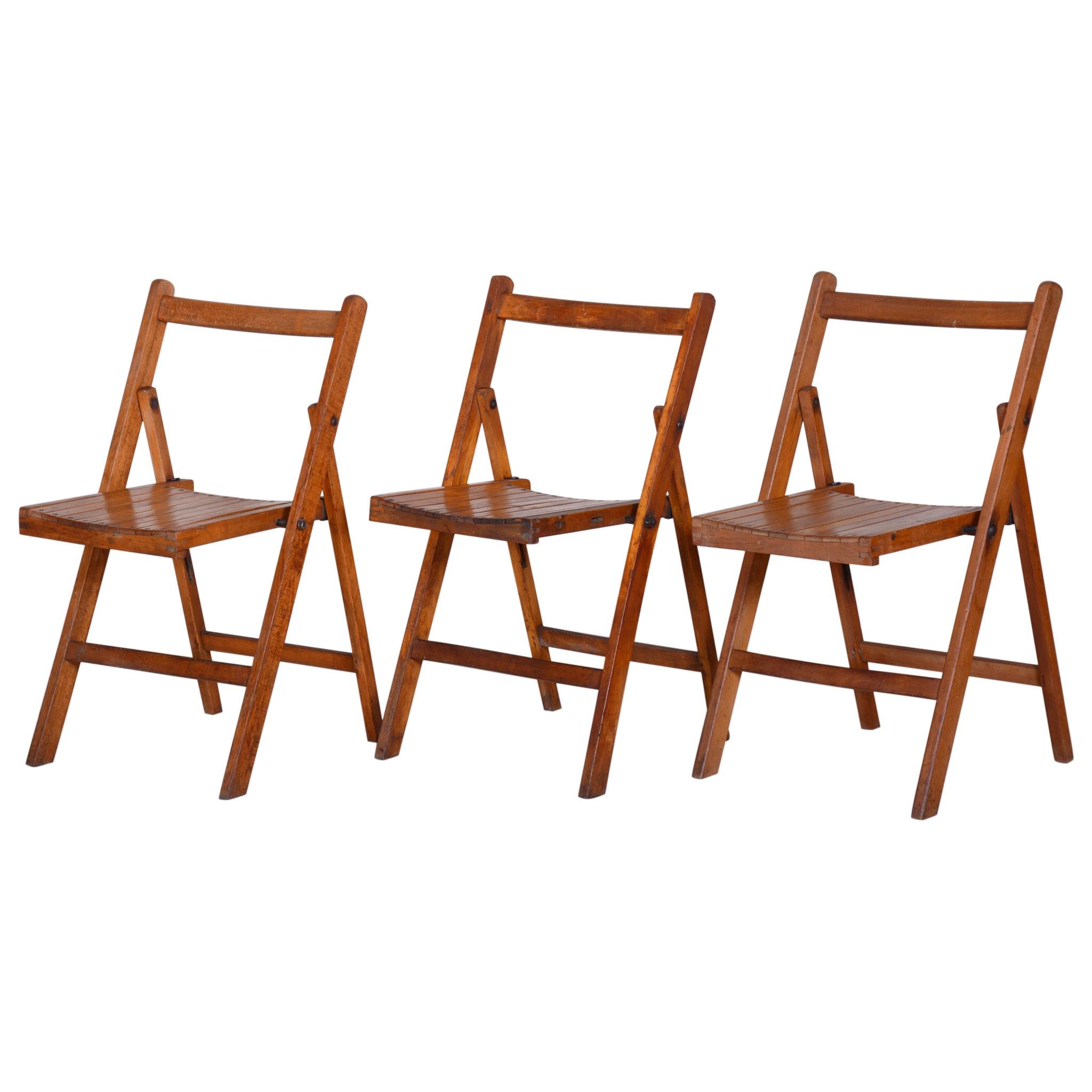 Beech Midcentury Chairs, 3 Pieces, 1950s, Well Preserved Condition