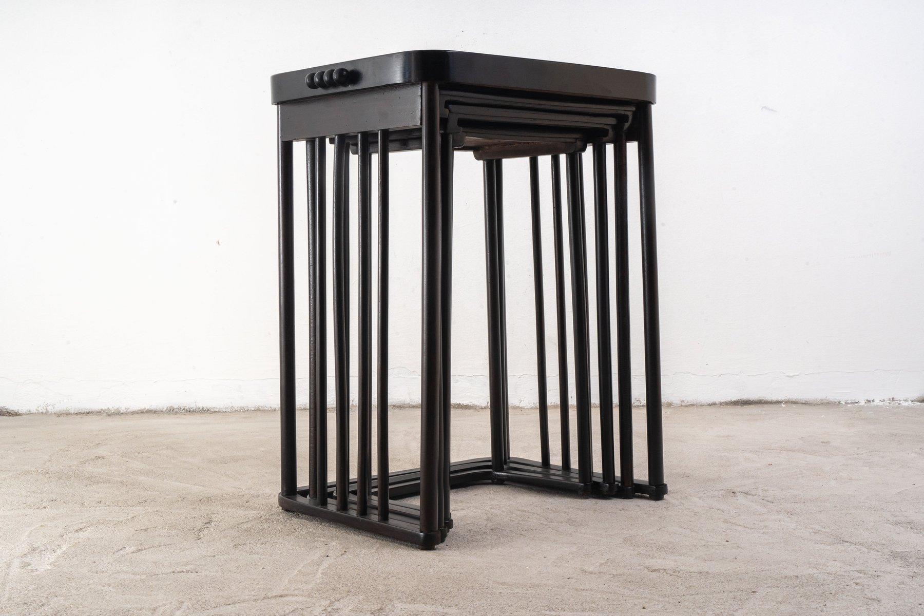 Austrian Beech Nesting Tables by Josef Hoffmann for Jacob & Josef Kohn, Set of 4 For Sale