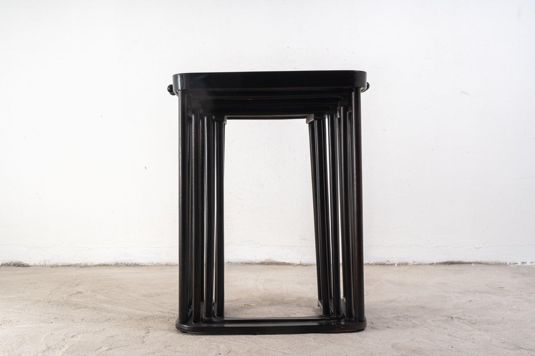 Brass Beech Nesting Tables by Josef Hoffmann for Jacob & Josef Kohn, Set of 4 For Sale