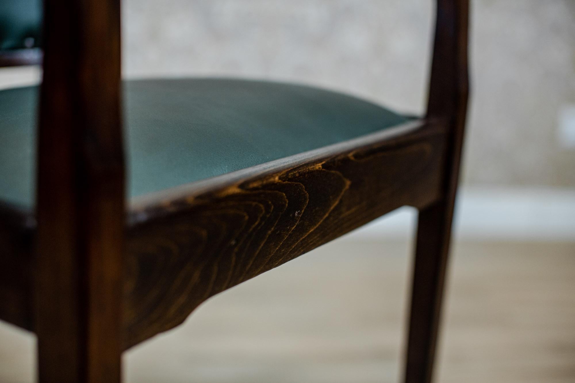 Beech Office Chair From the Interwar Period Upholstered with Green Leather 5