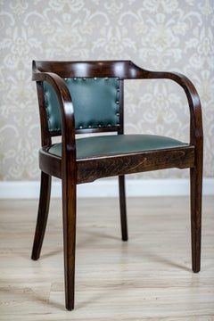 Beech Office Chair From the Interwar Period Upholstered with Green Leather