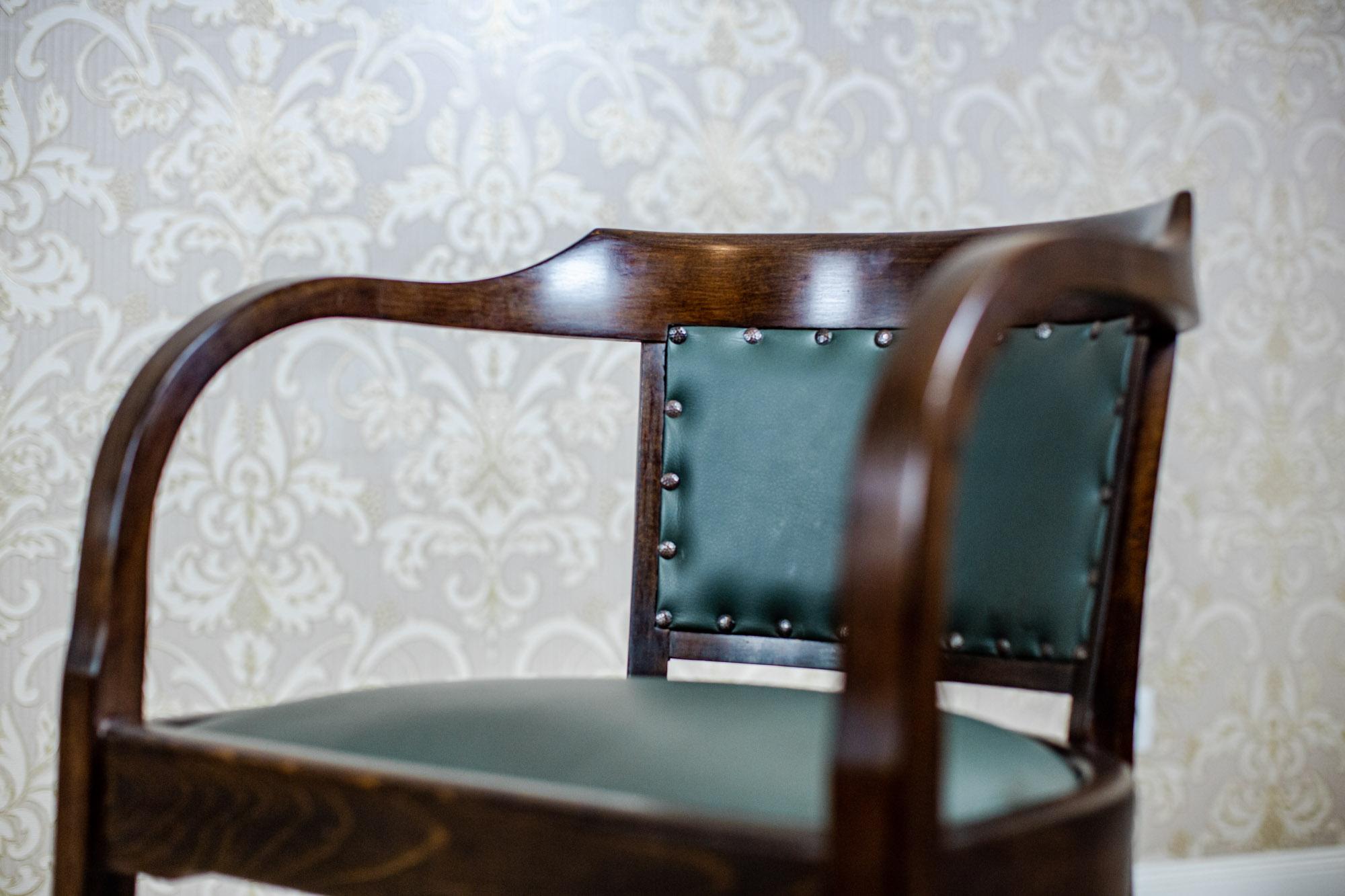 20th Century Beech Office Chair From the Interwar Period Upholstered with Green Leather