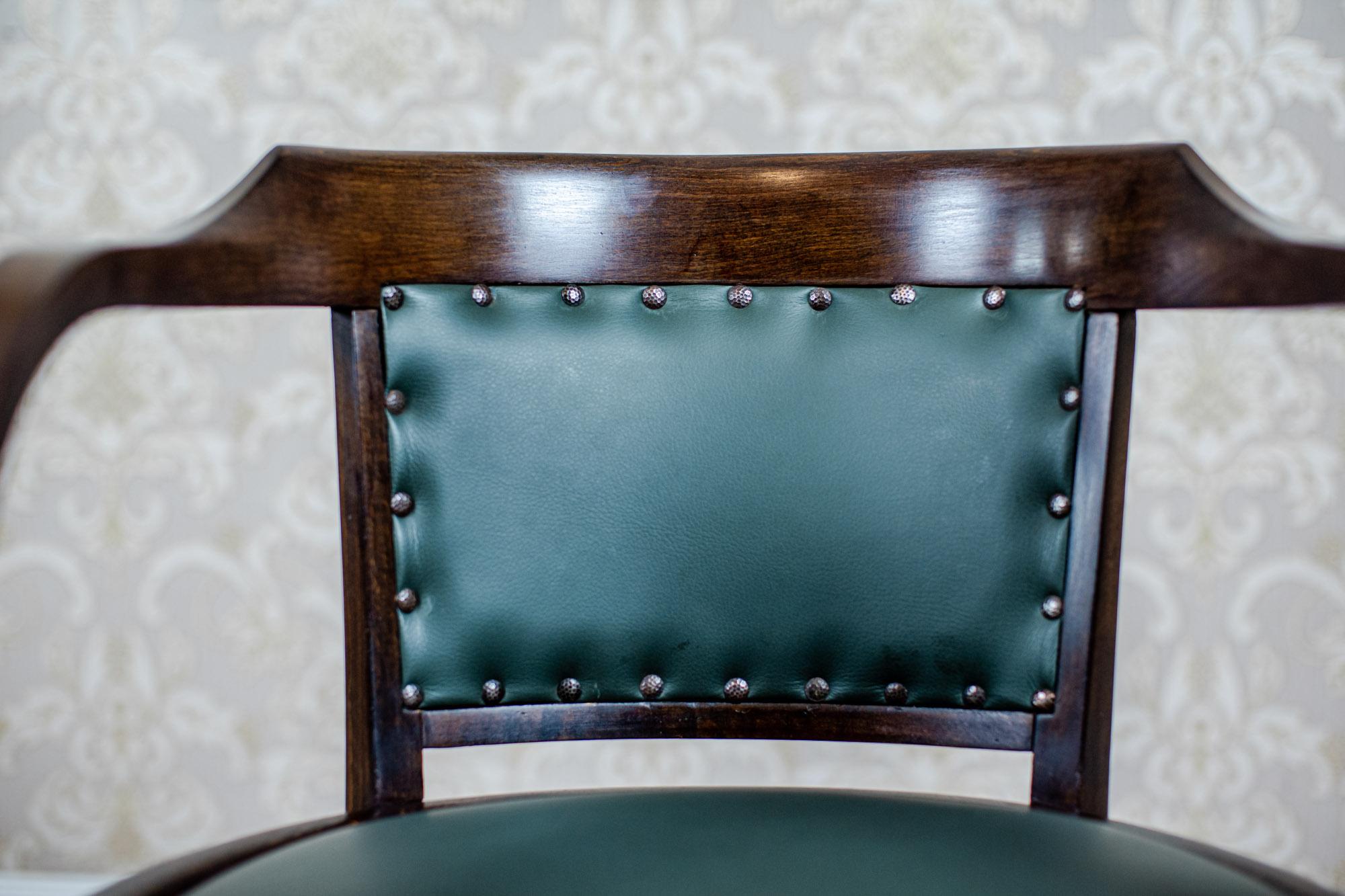 Brass Beech Office Chair From the Interwar Period Upholstered with Green Leather